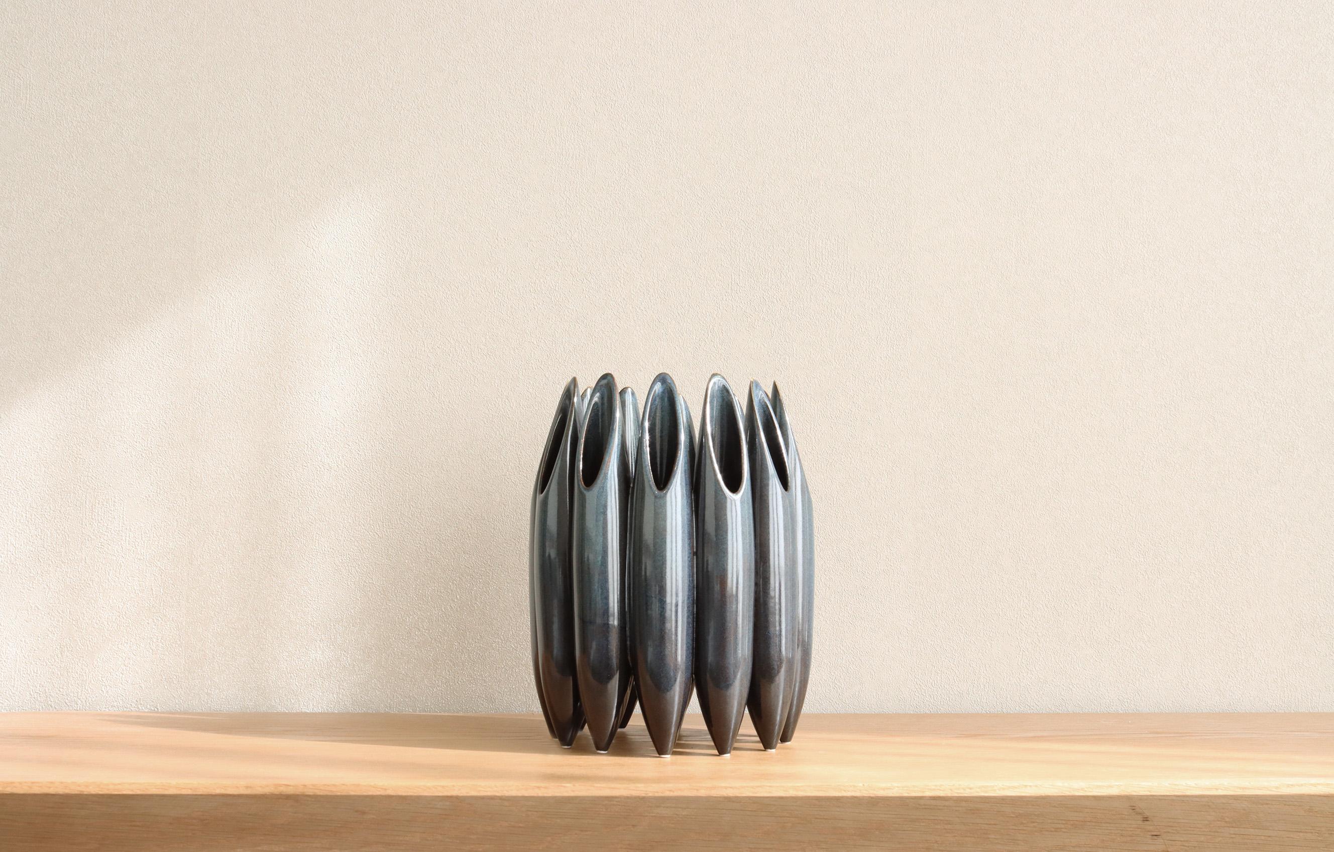 Porcelain Seed Pod Vase, Slate Black For Sale