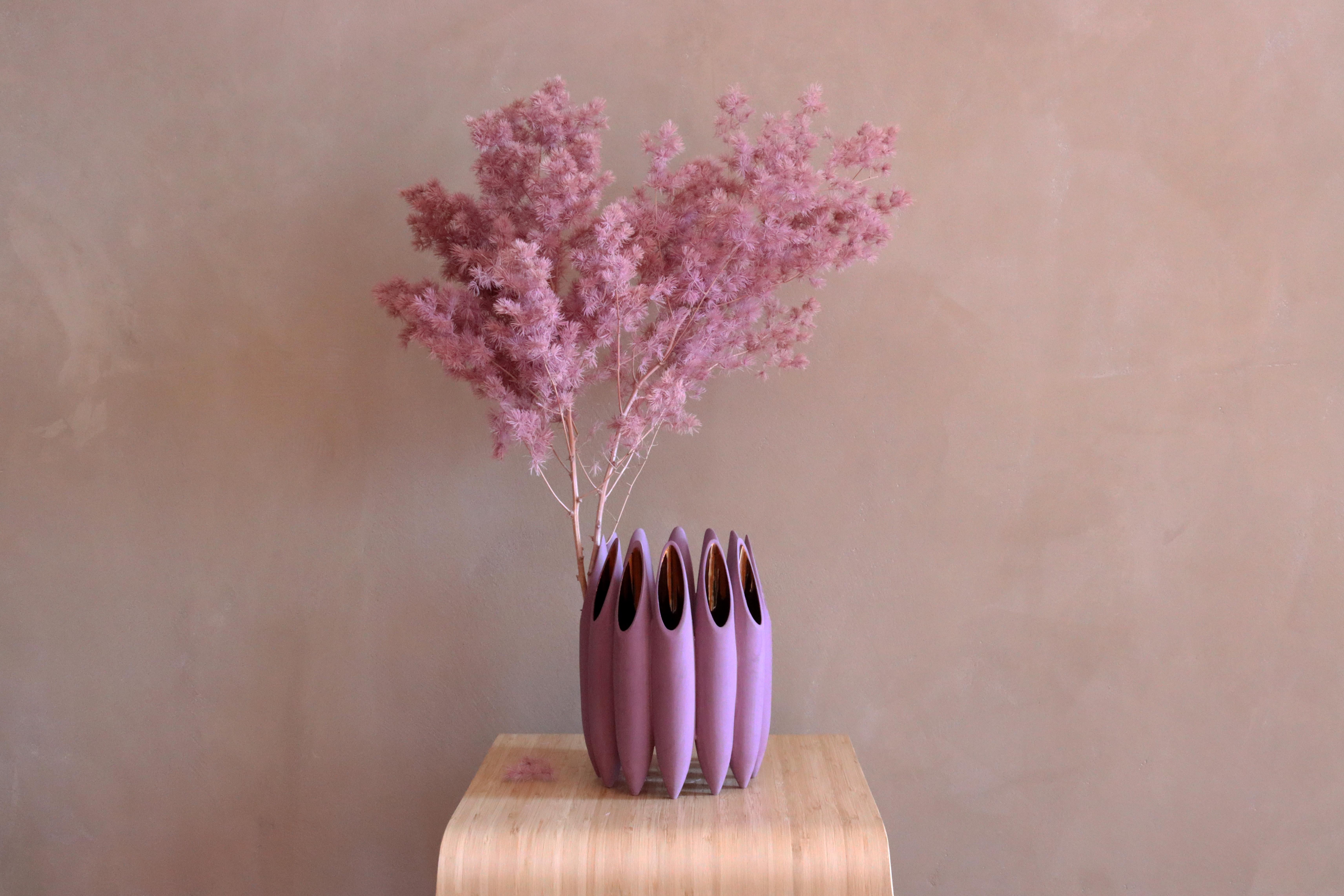 Glazed Seed Pod Vase, Sangria with Copper Lustre For Sale