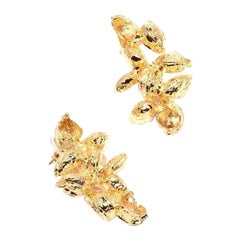 Seed Sculptural Cocktail Earrings in Gold or Plated, "Karpoi"