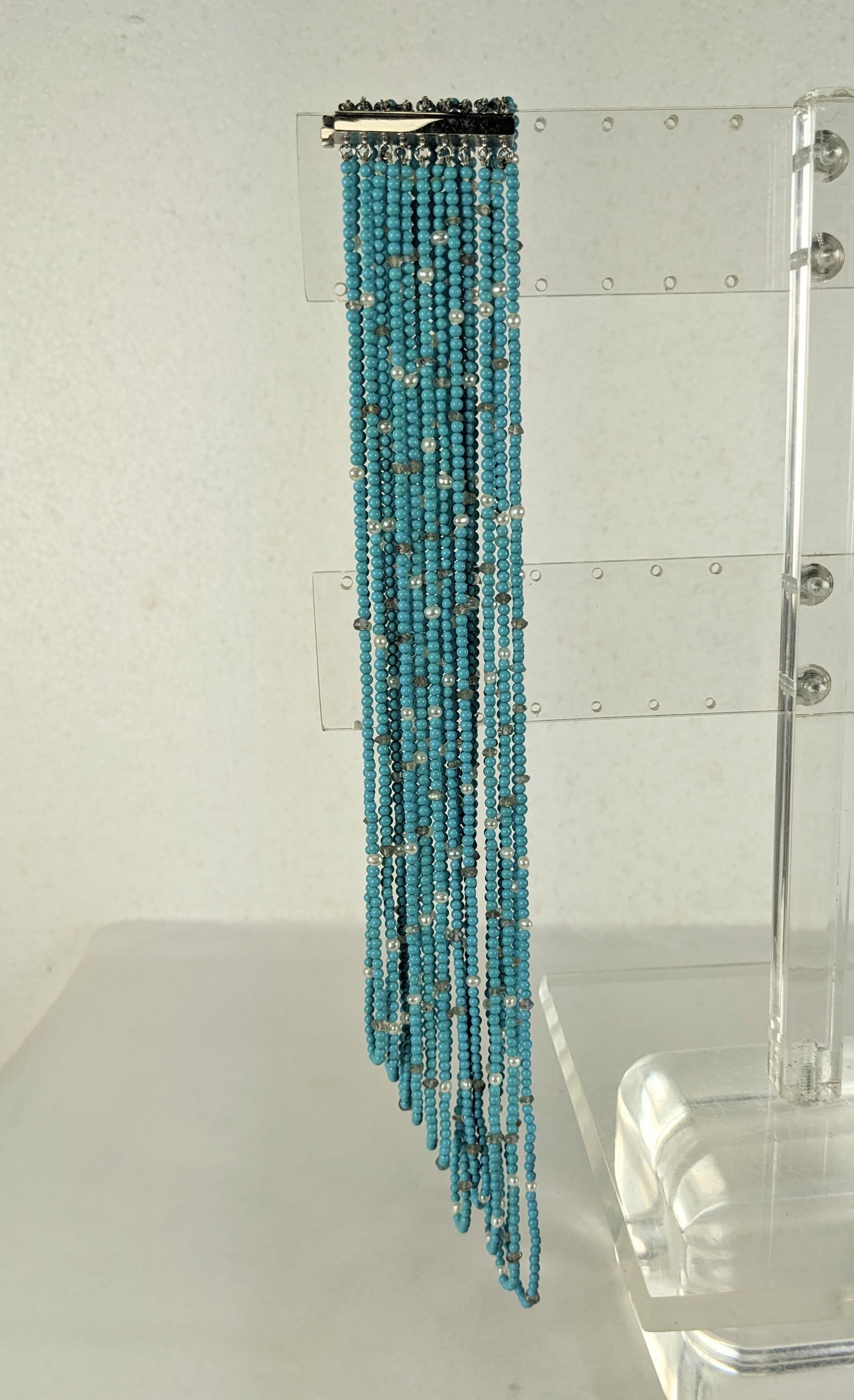 Seed Turquoise, Raw Diamond and Pearl Necklace For Sale 1