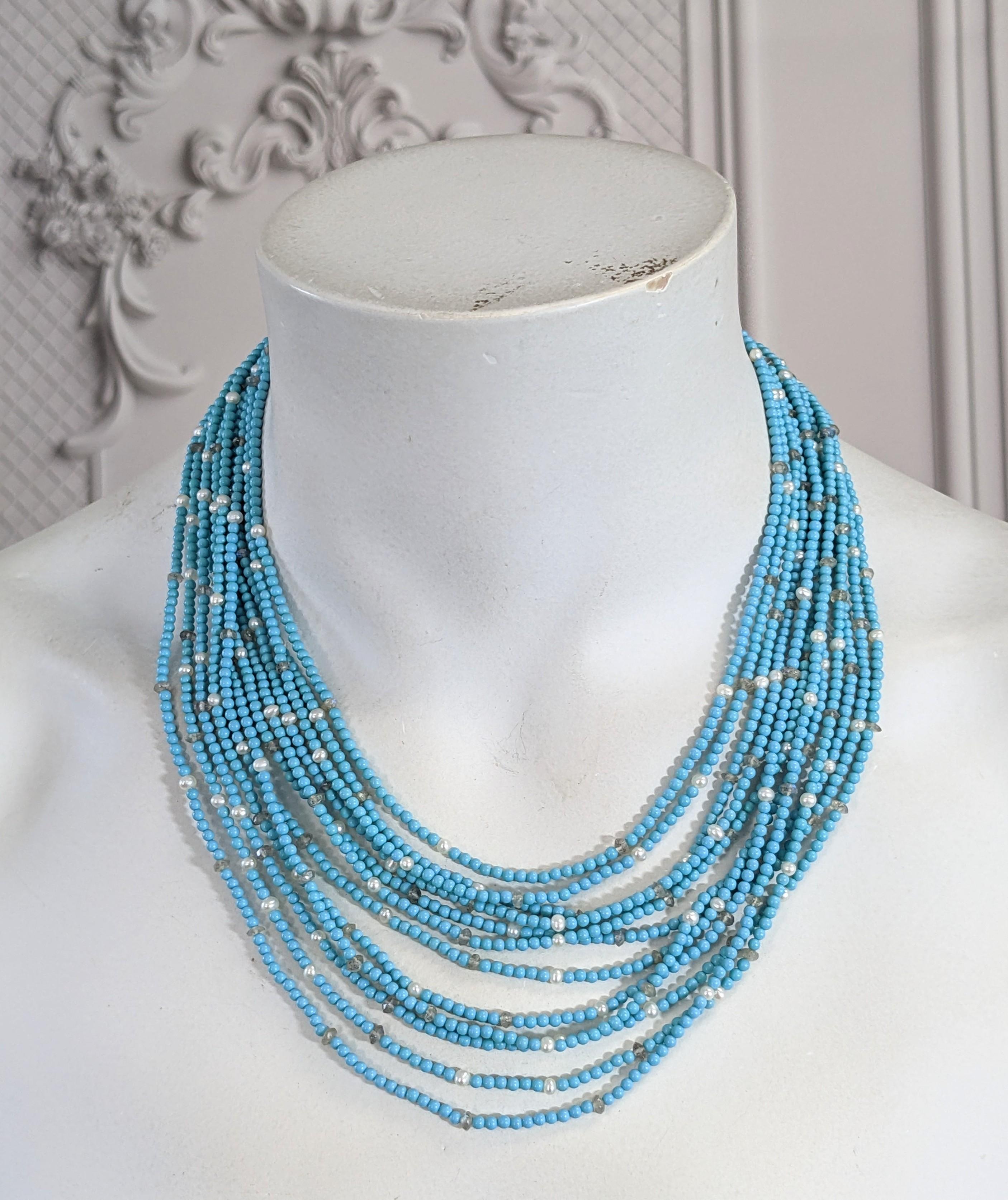 Seed Turquoise, Raw Diamond and Pearl Necklace For Sale 2
