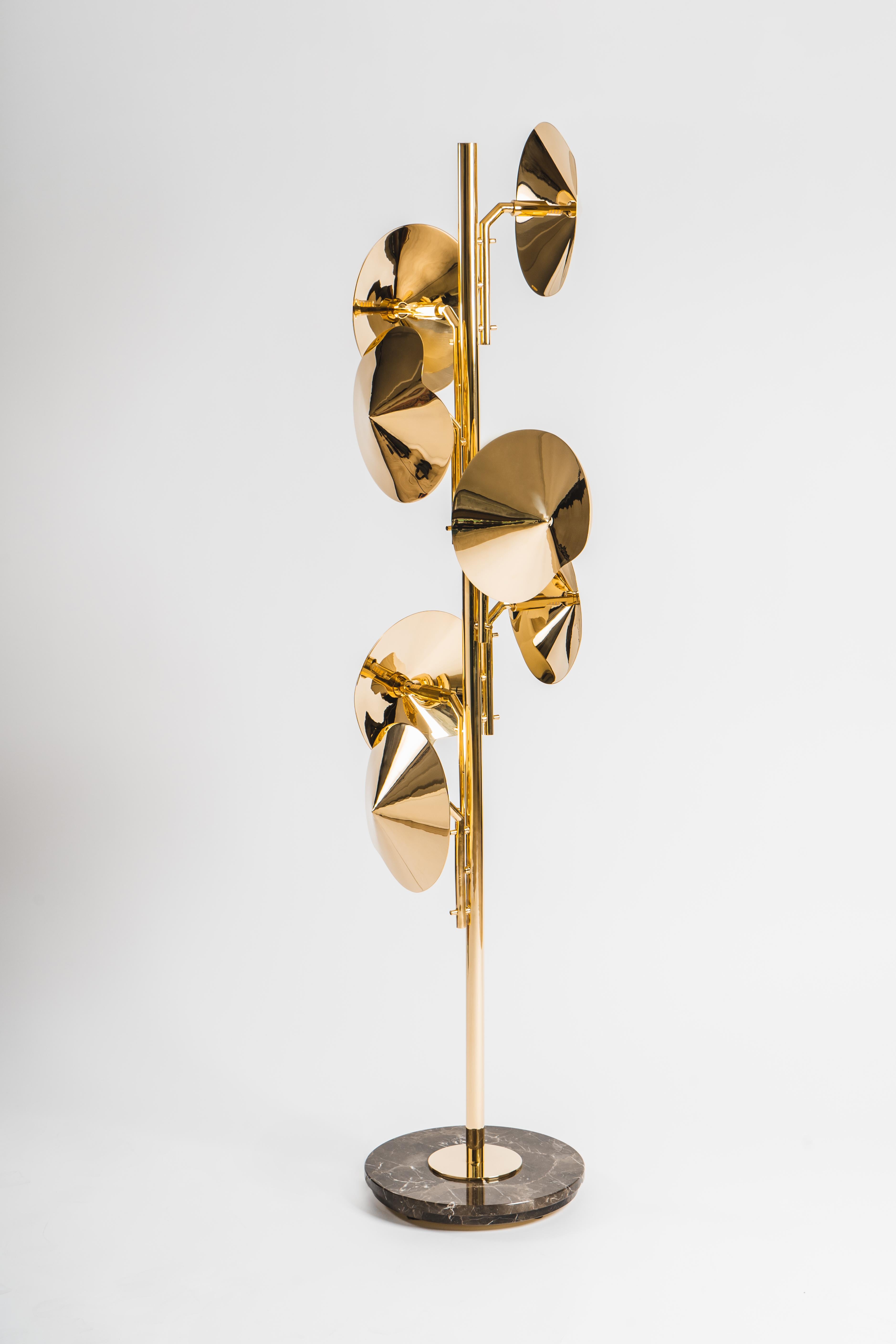 Portuguese Seeds Floor Lamp, hancrafted in Porto with Brass and Marble For Sale