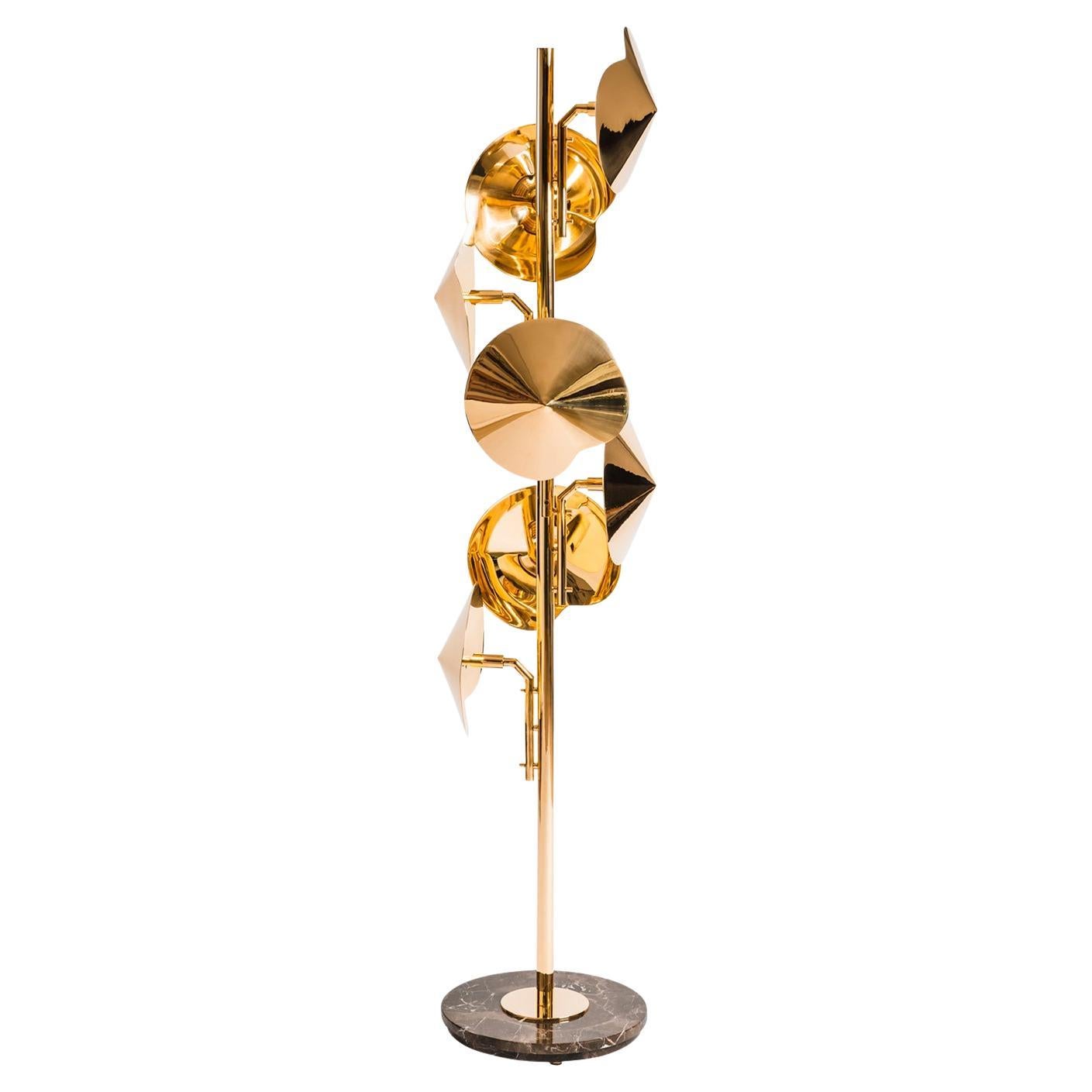 Seeds Floor Lamp, hancrafted in Porto with Brass and Marble For Sale