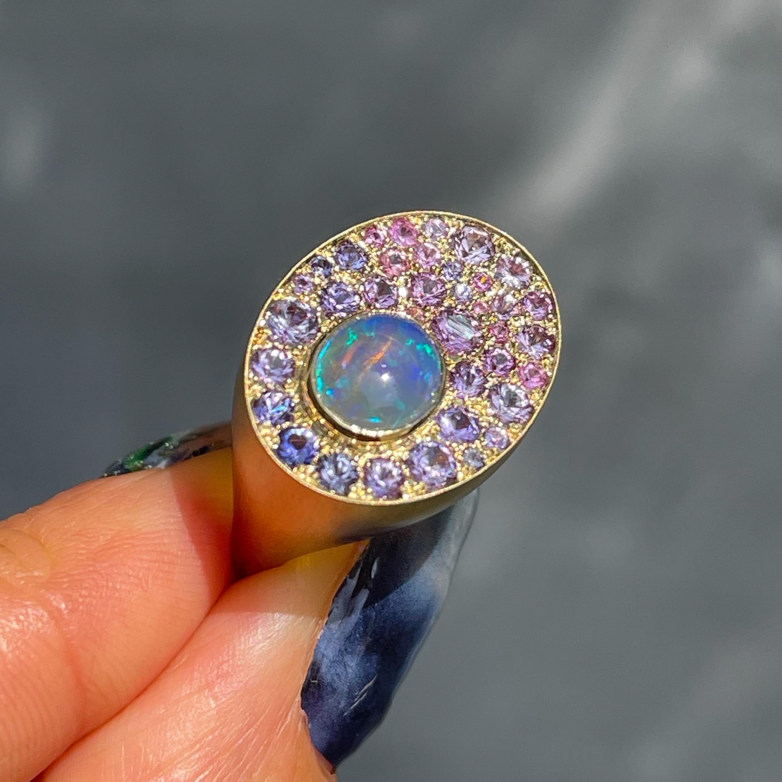 Seeds of Tomorrow Australian Opal Ring with Sapphires in Gold by NIXIN Jewelry For Sale 4