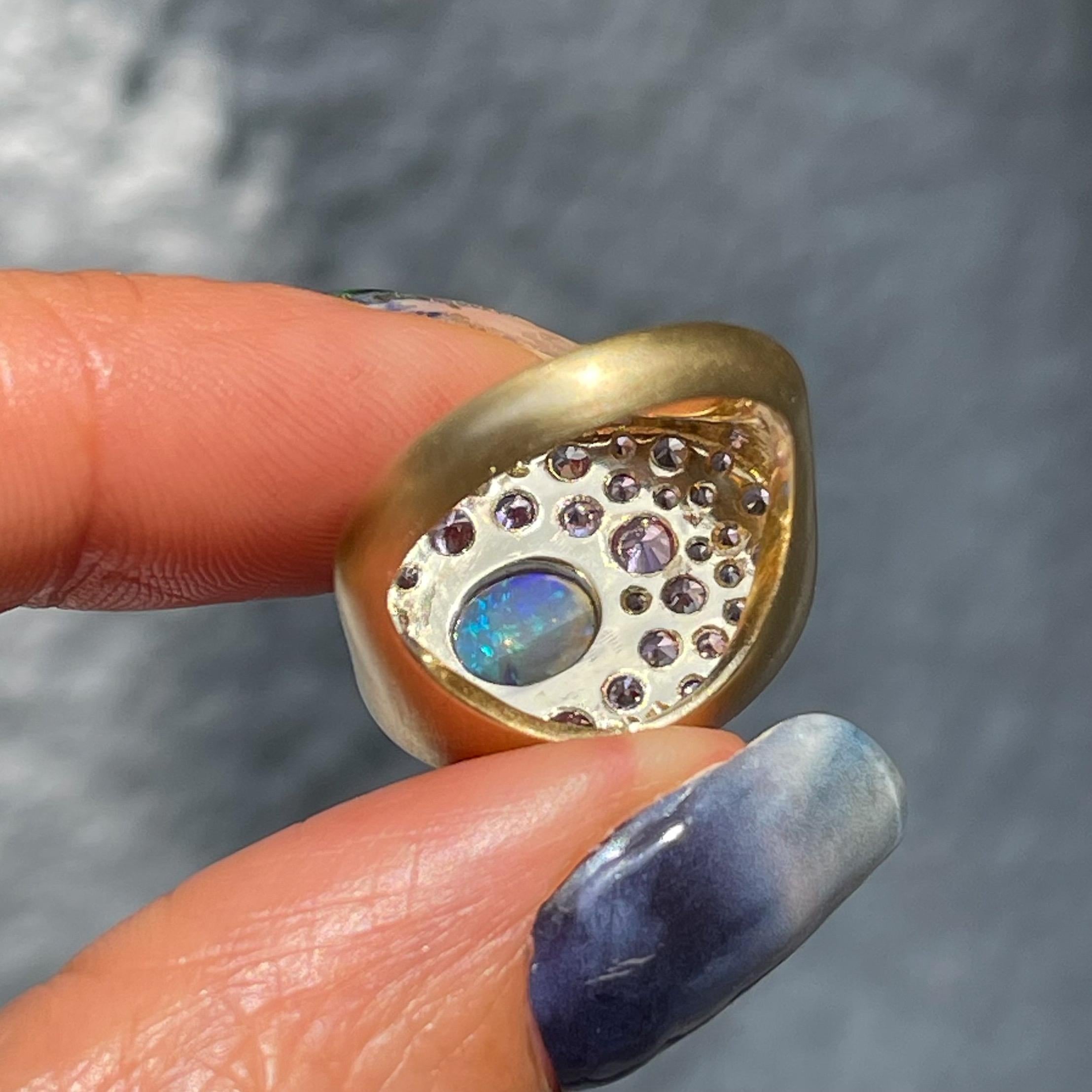 Seeds of Tomorrow Australian Opal Ring with Sapphires in Gold by NIXIN Jewelry For Sale 6