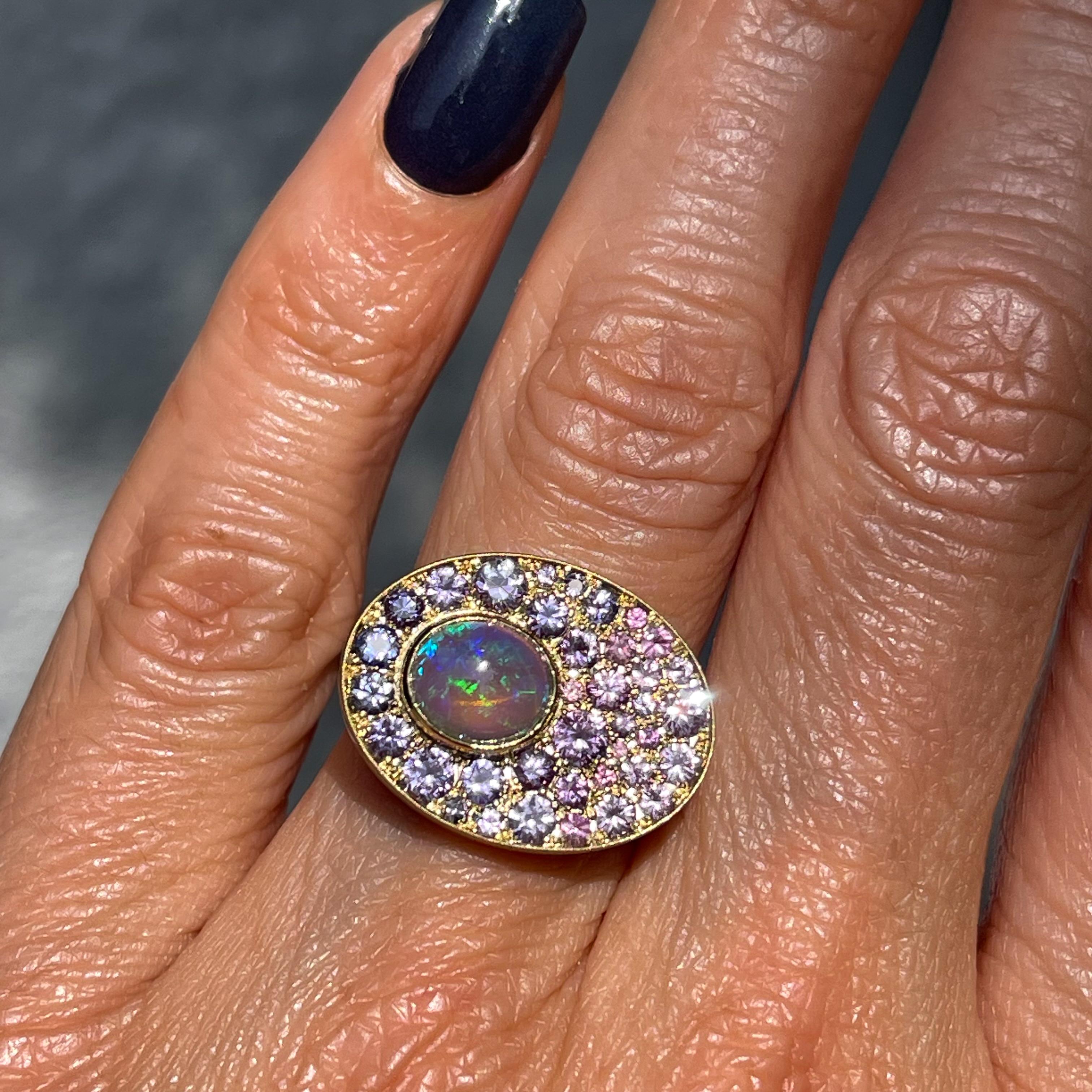 Brilliant Cut Seeds of Tomorrow Australian Opal Ring with Sapphires in Gold by NIXIN Jewelry For Sale