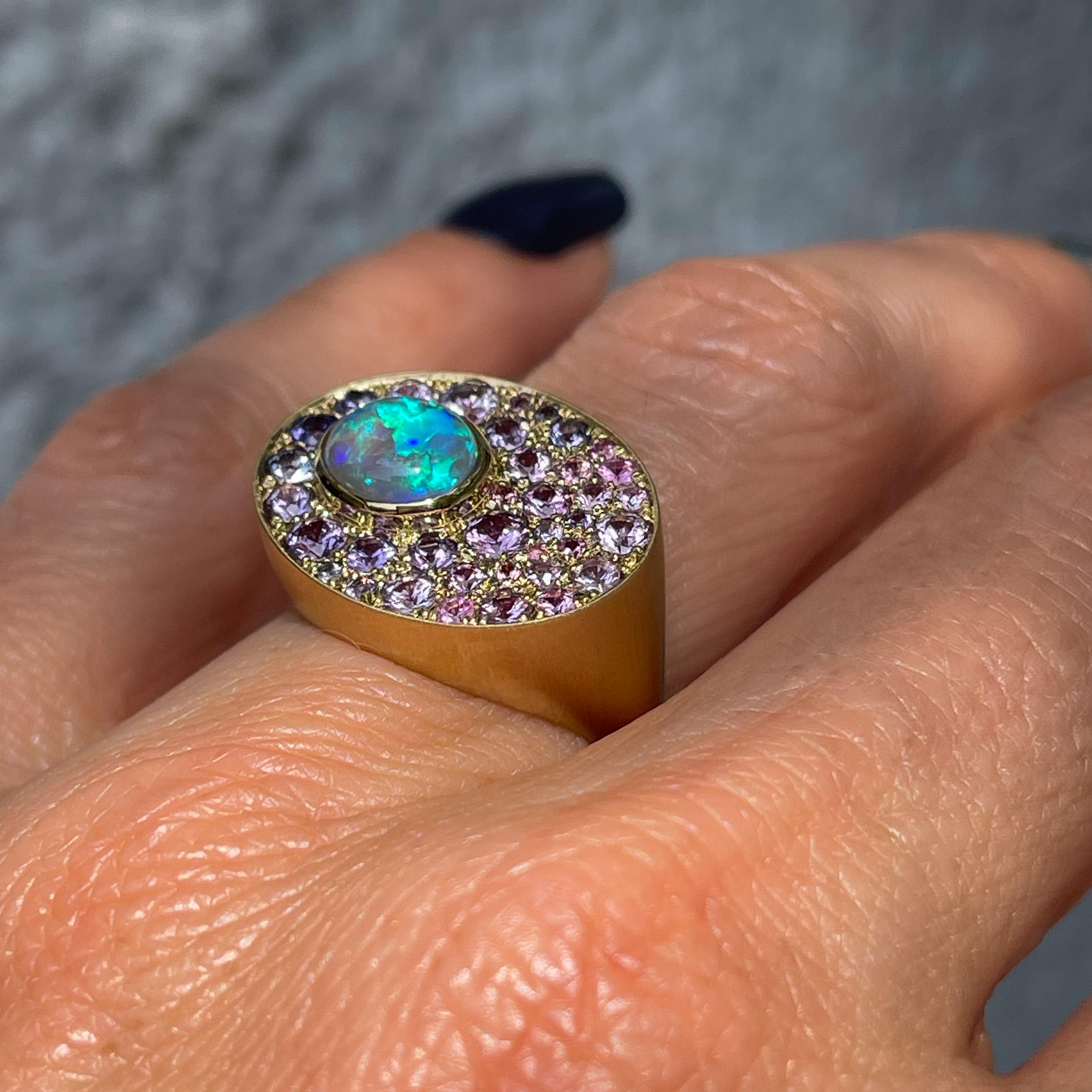 Seeds of Tomorrow Australian Opal Ring with Sapphires in Gold by NIXIN Jewelry In New Condition For Sale In Los Angeles, CA