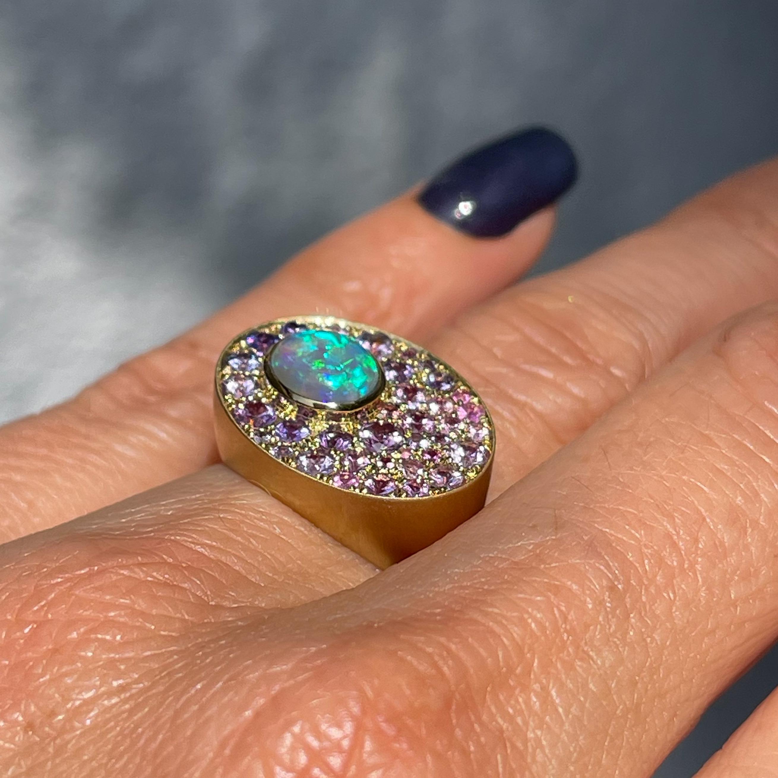Seeds of Tomorrow Australian Opal Ring with Sapphires in Gold by NIXIN Jewelry For Sale 1