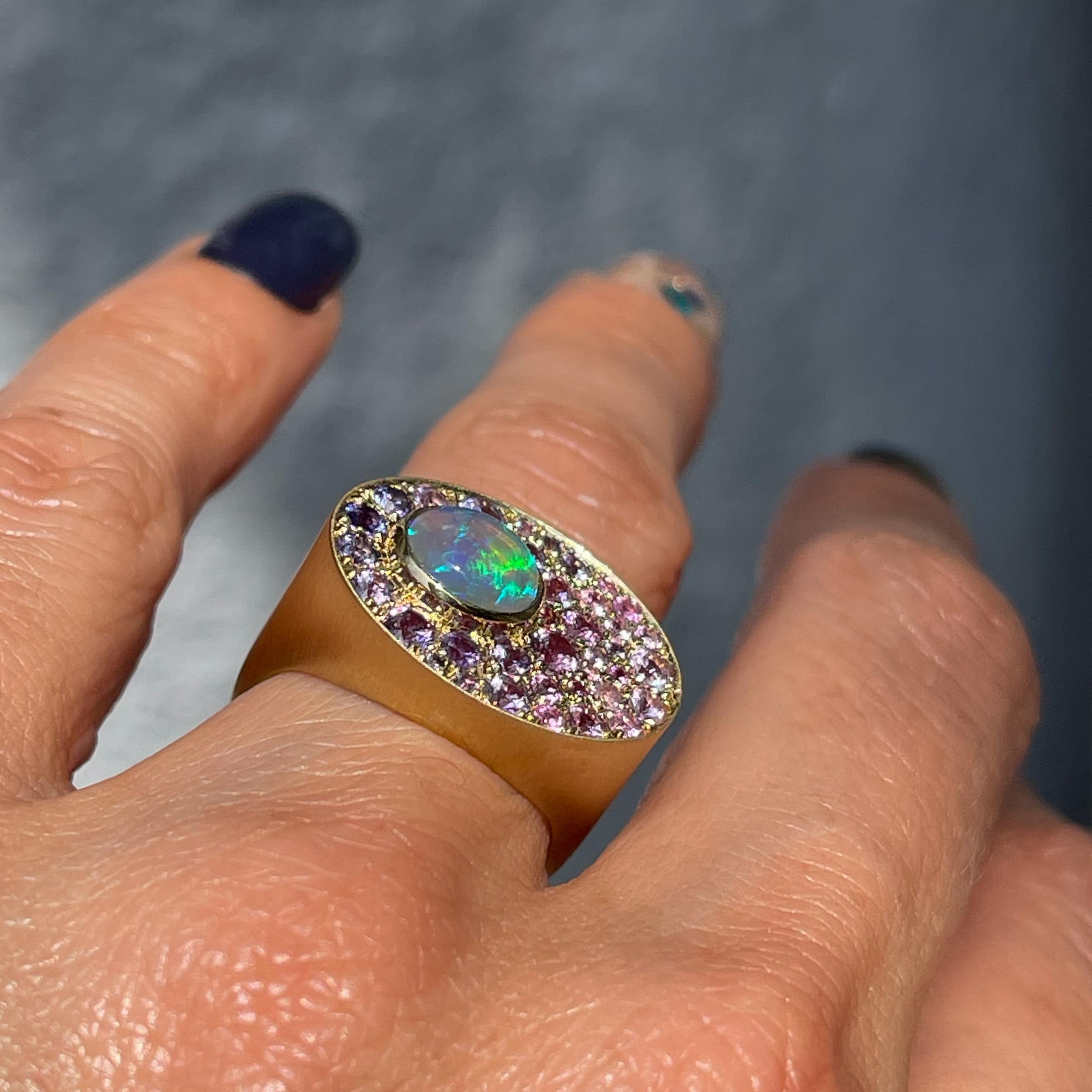 Seeds of Tomorrow Australian Opal Ring with Sapphires in Gold by NIXIN Jewelry For Sale 2