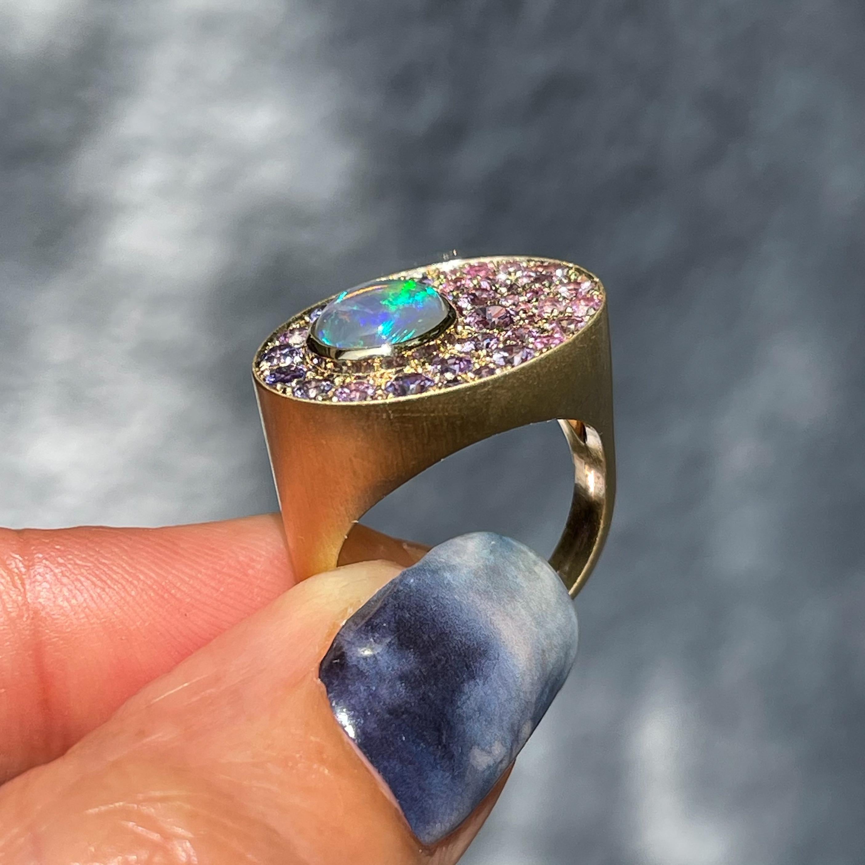 Seeds of Tomorrow Australian Opal Ring with Sapphires in Gold by NIXIN Jewelry For Sale 3