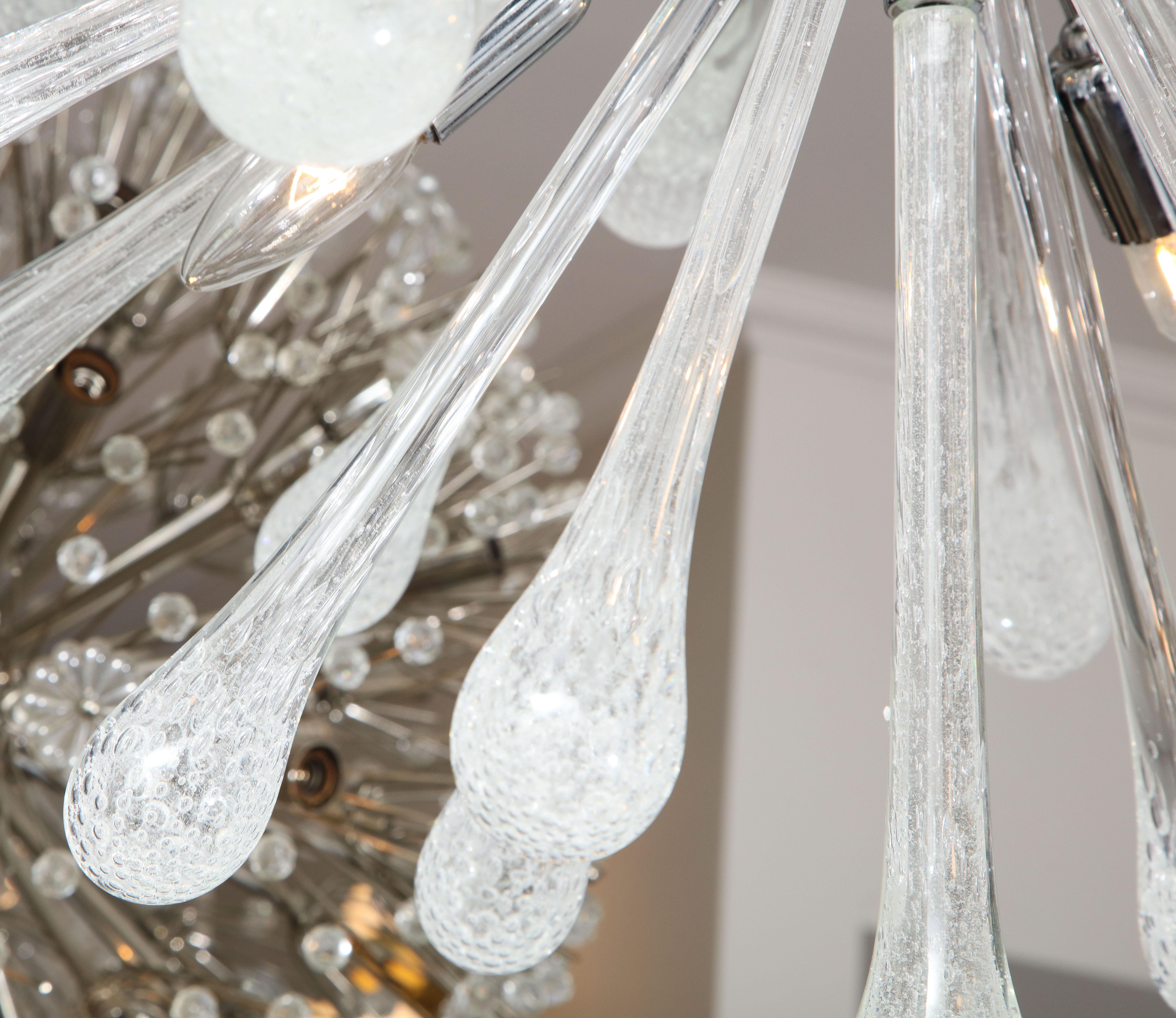 Lustre Spoutnik en verre de Murano à bulles transparentes et transparentes en forme de larme en vente 1