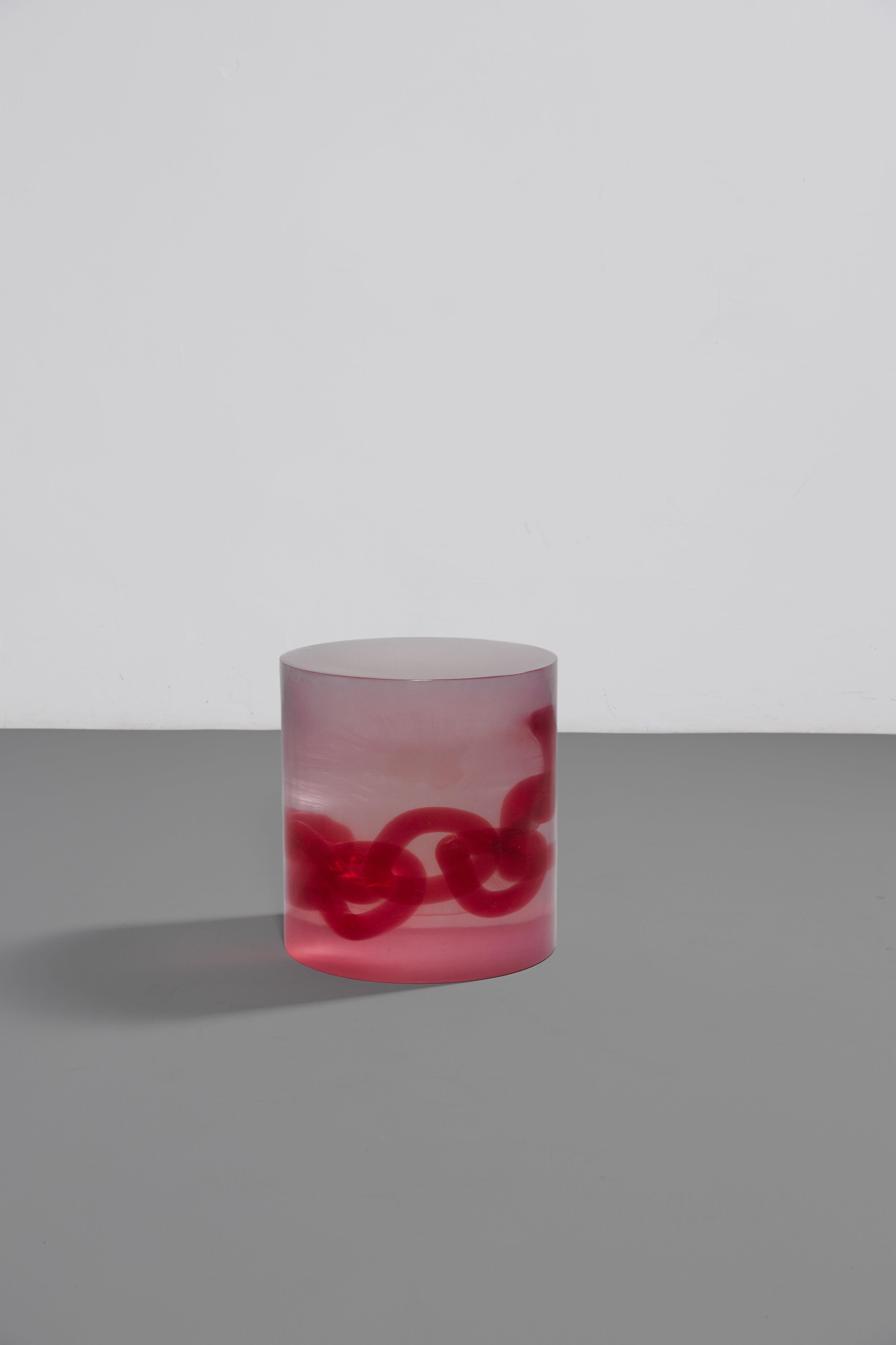 Cast Seeing Through Your Illusions Chain, Pink Translucent Resin Stool by Hua Wang For Sale