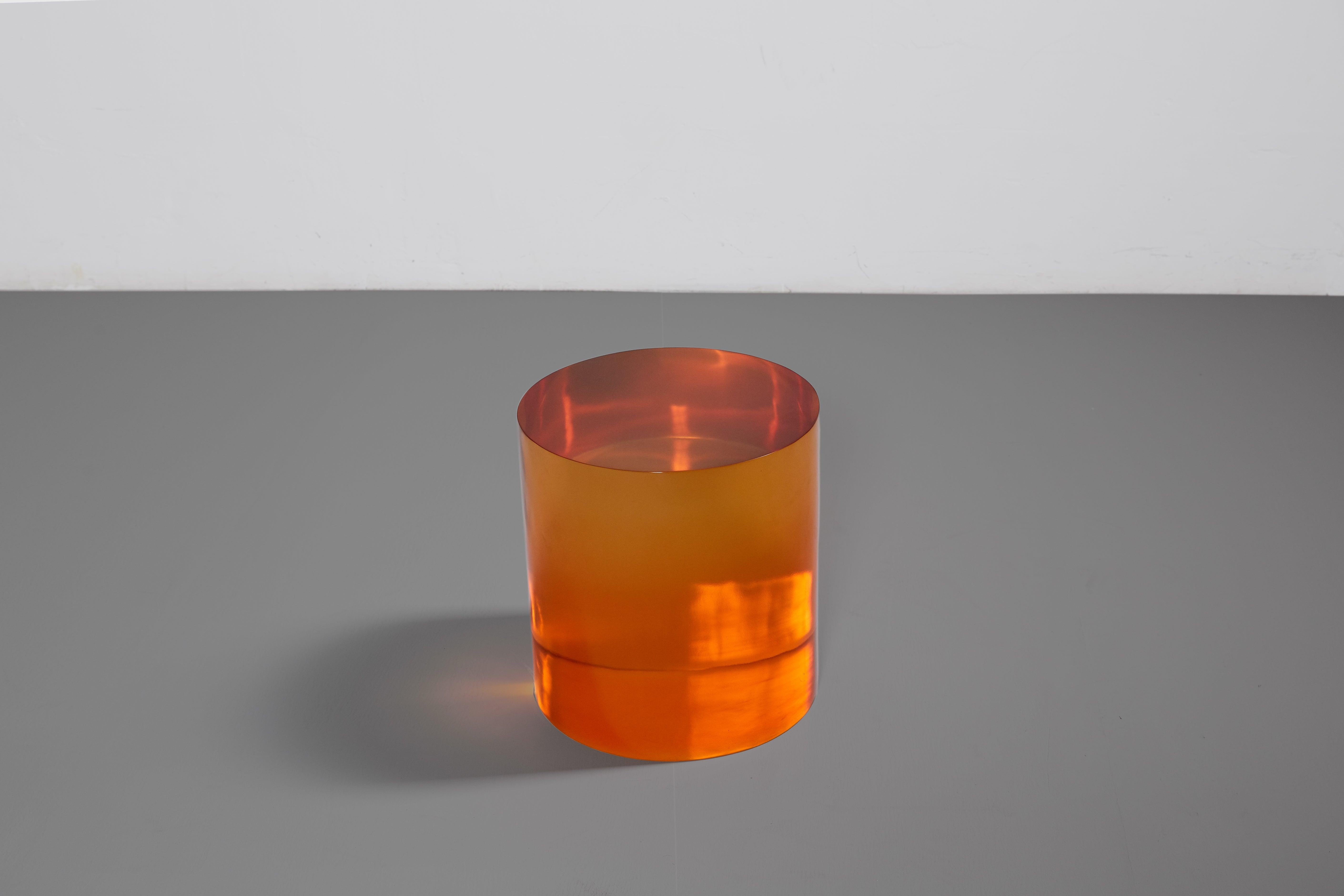 Chinese Seeing Through Your Illusions Sunset, Orange Translucent Resin Stool by Hua Wang For Sale