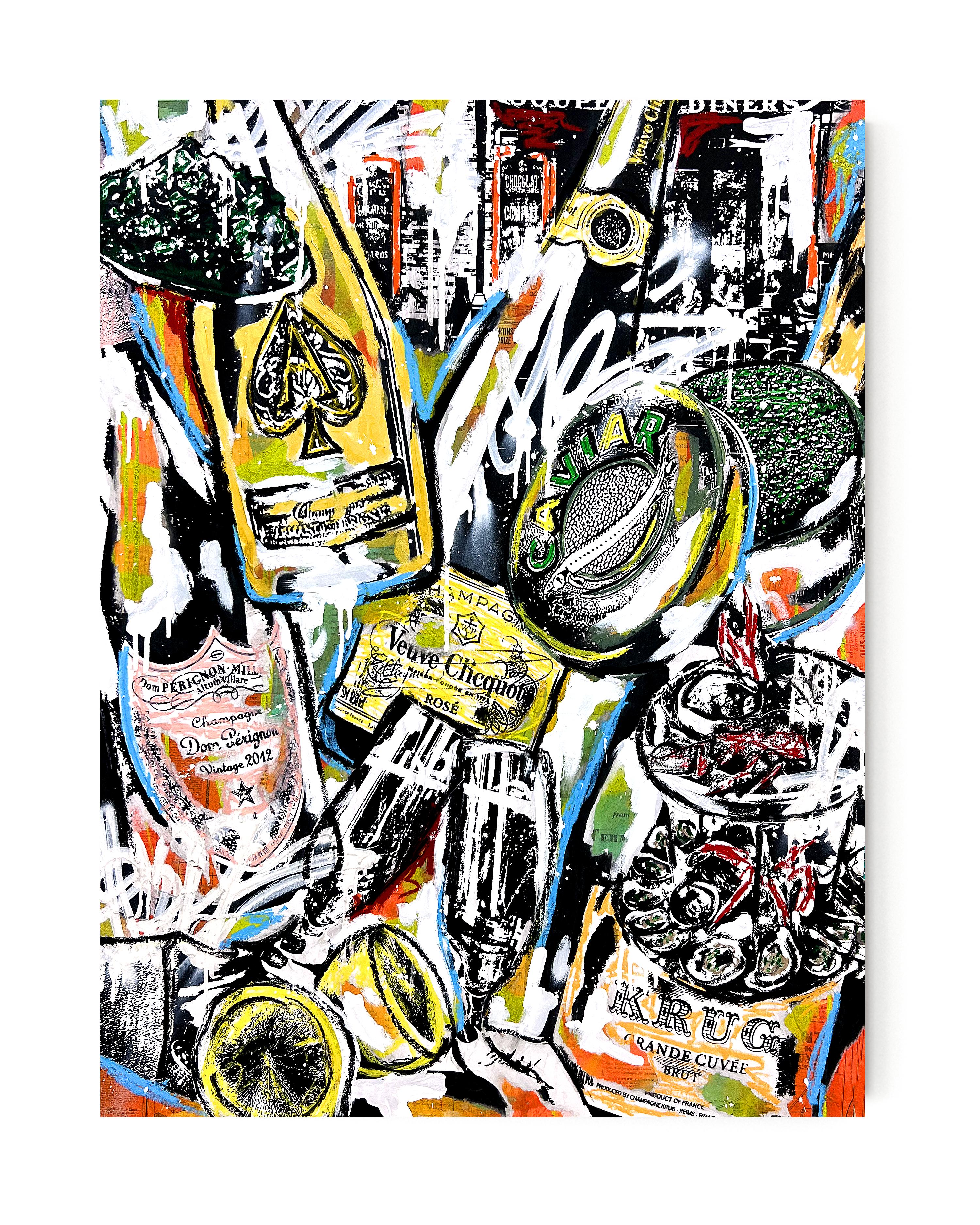 Auguri di champagne e sogni di caviale - Mixed Media Art di Seek One