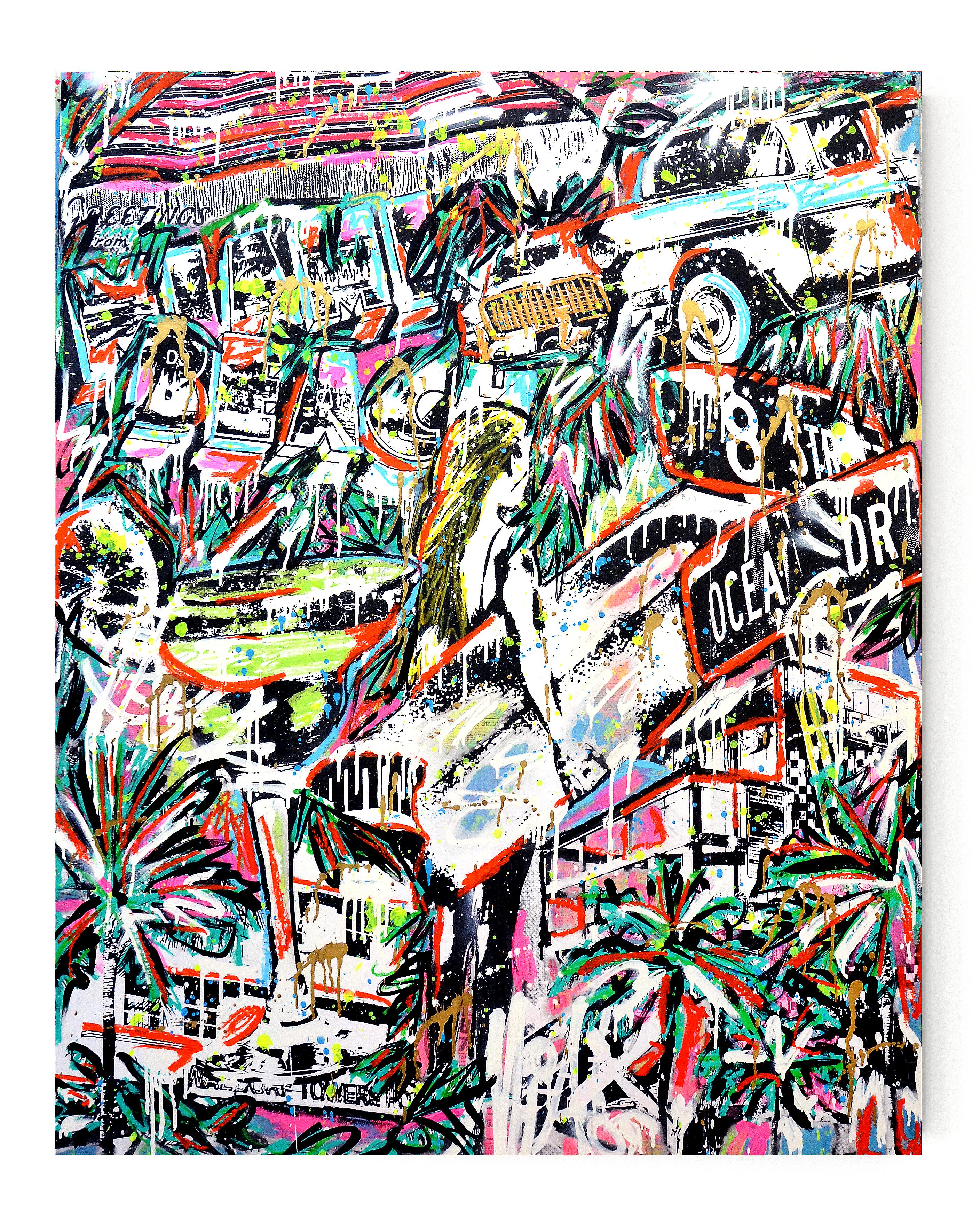 Miami - collage on wood - Mixed Media Art by Seek One
