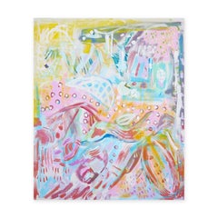 "Paradies" Pastell Blau, Gelb und Rosa Zeitgenössische Abstrakte Malerei