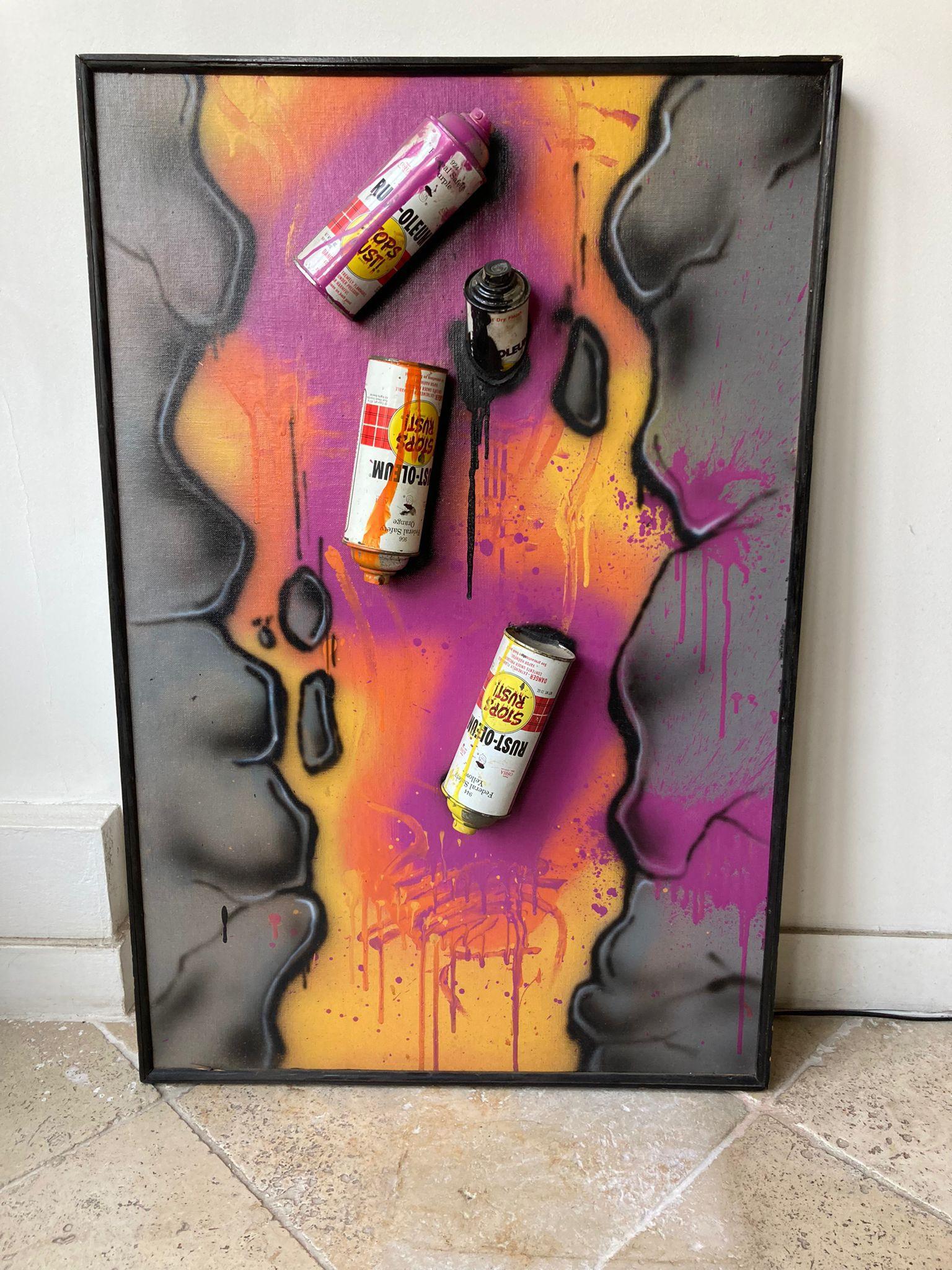 Collage de graffiti con pintura en aerosol sobre lienzo por SEEN. Obra original firmada. 