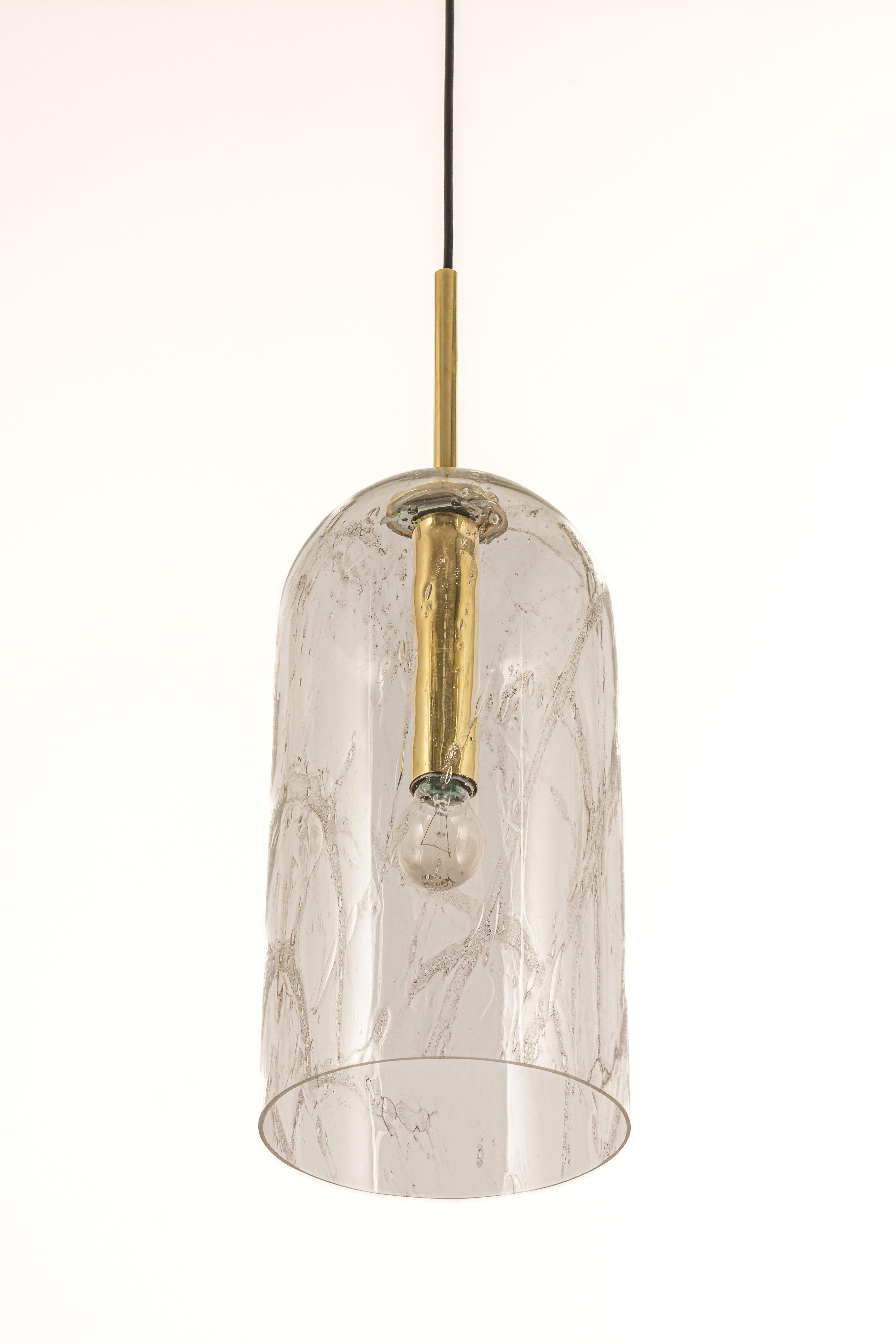 Brass Sef of 3 Large Glass Pendant lights by Limburg, Germany, 1970s For Sale