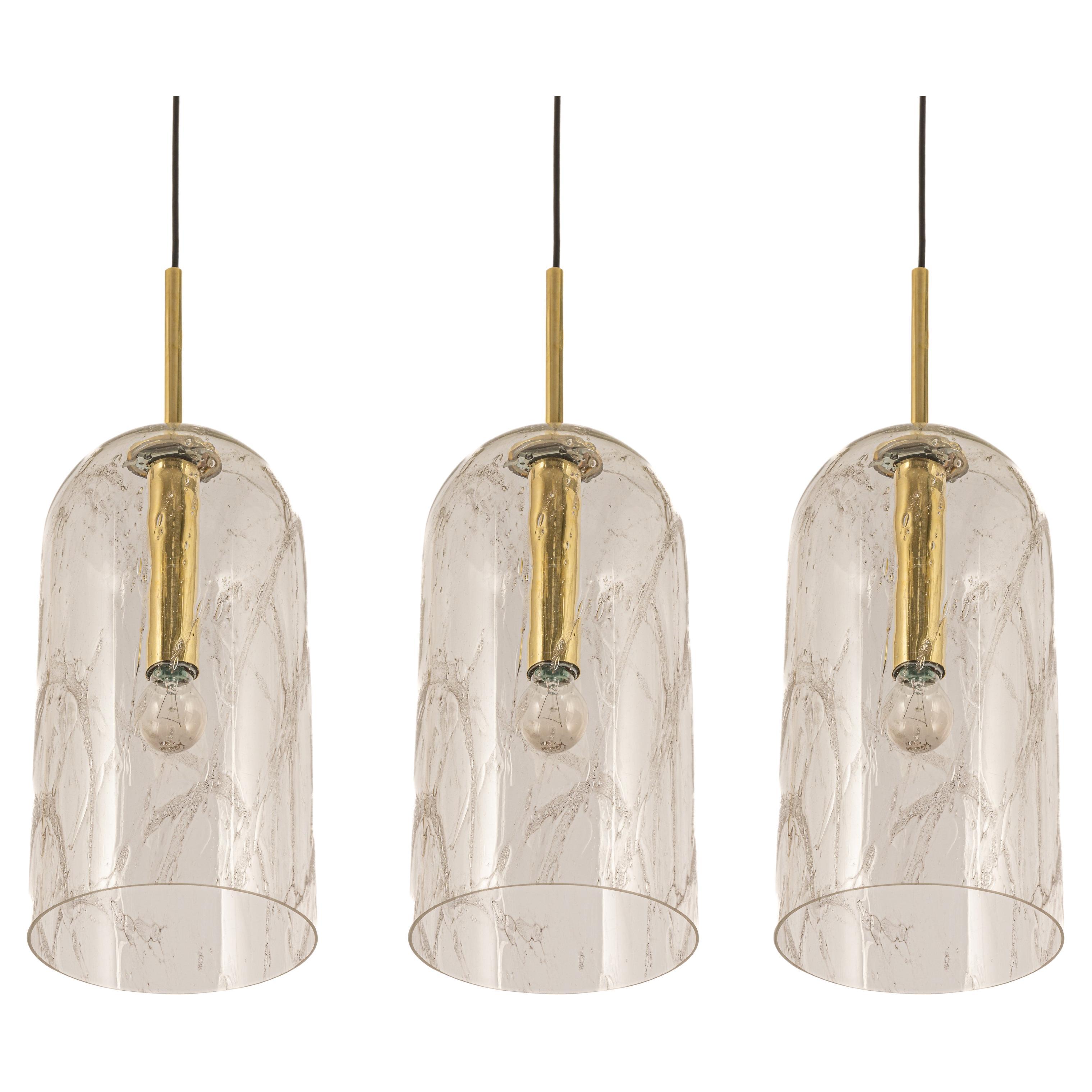 Sef of 3 Large Glass Pendant lights by Limburg, Germany, 1970s For Sale