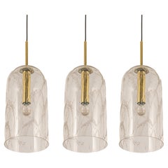 Sef of 3 Large Glass Pendant lights by Limburg, Germany, 1970s