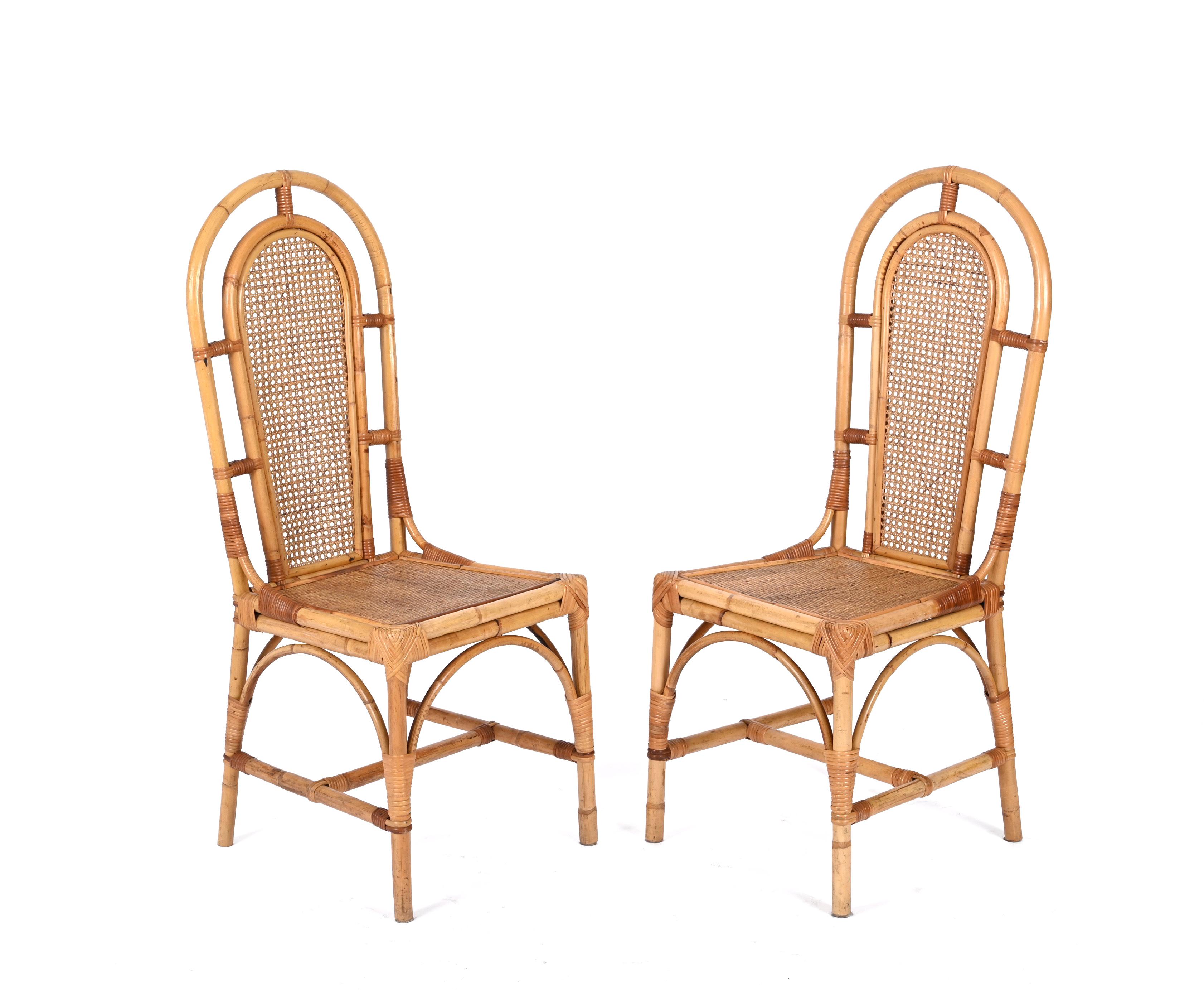 Sef of Four Bamboo and Vienna Straw Chairs, Vivai Del Sud, Italy 1970s For Sale 5