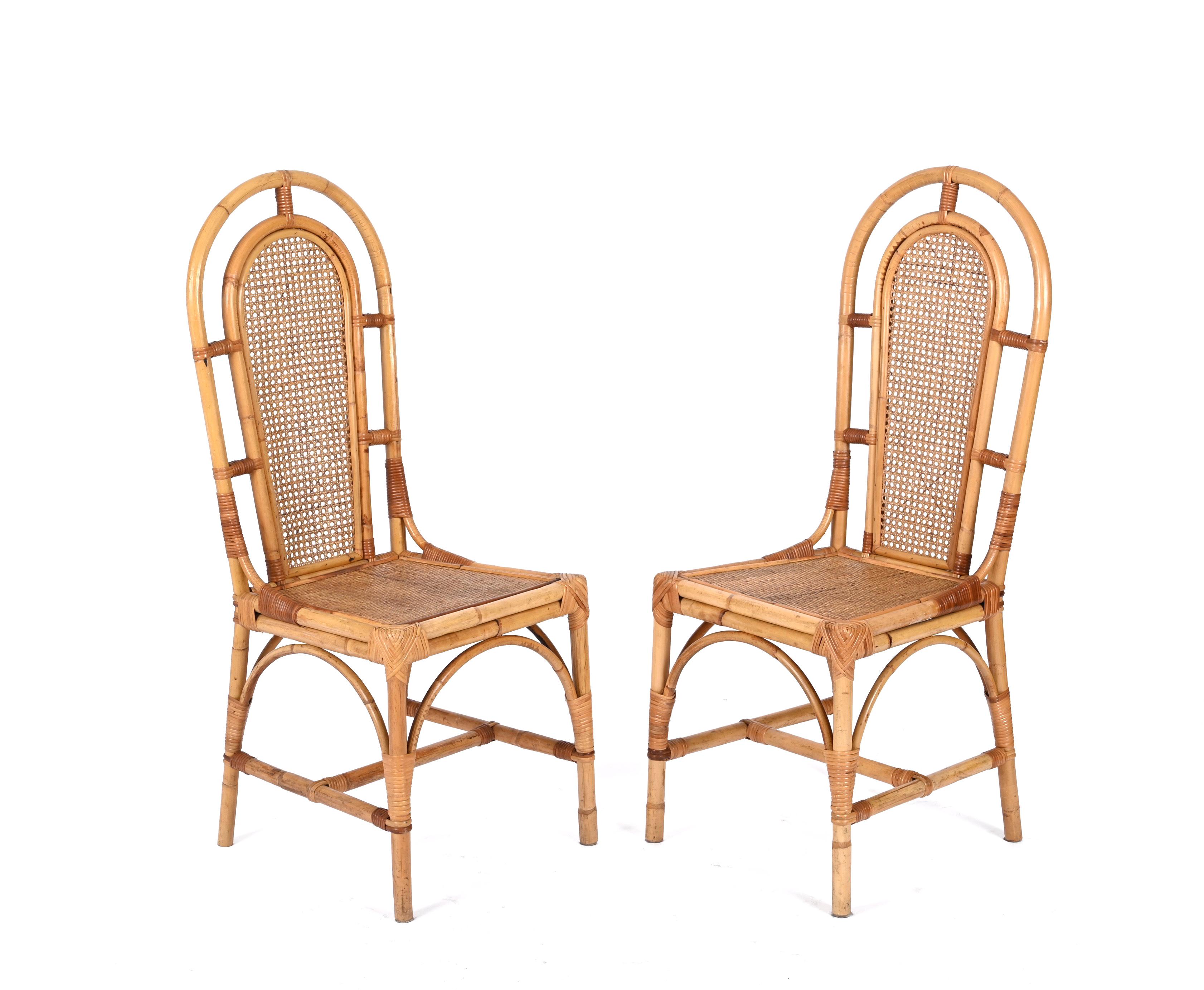 Straw Chair Sef of Four Bamboo and Vienna Straw Chairs, Vivai Del Sud, Italy 1970s ...