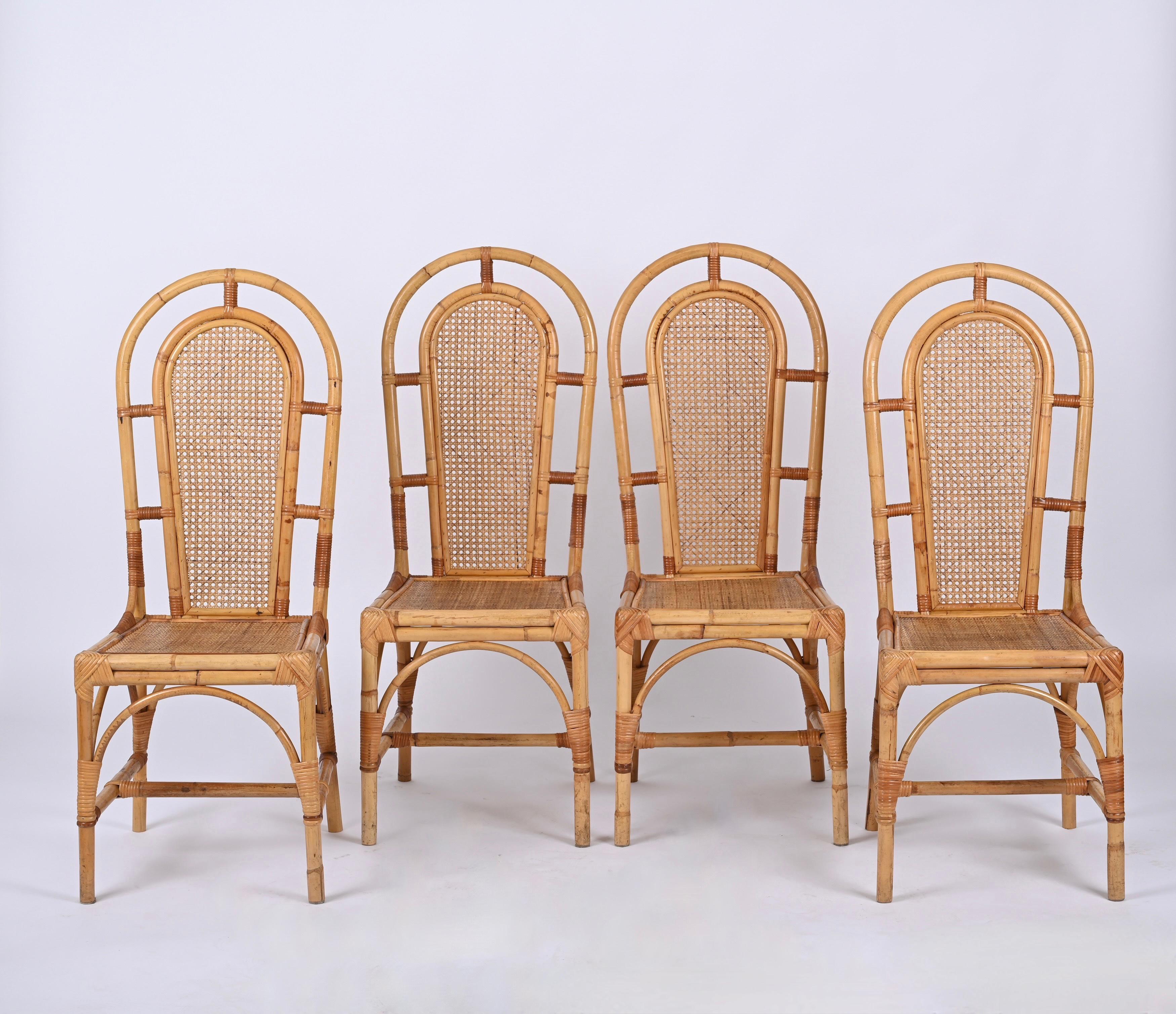 Sef of Four Bamboo and Vienna Straw Chairs, Vivai Del Sud, Italy 1970s For Sale 6