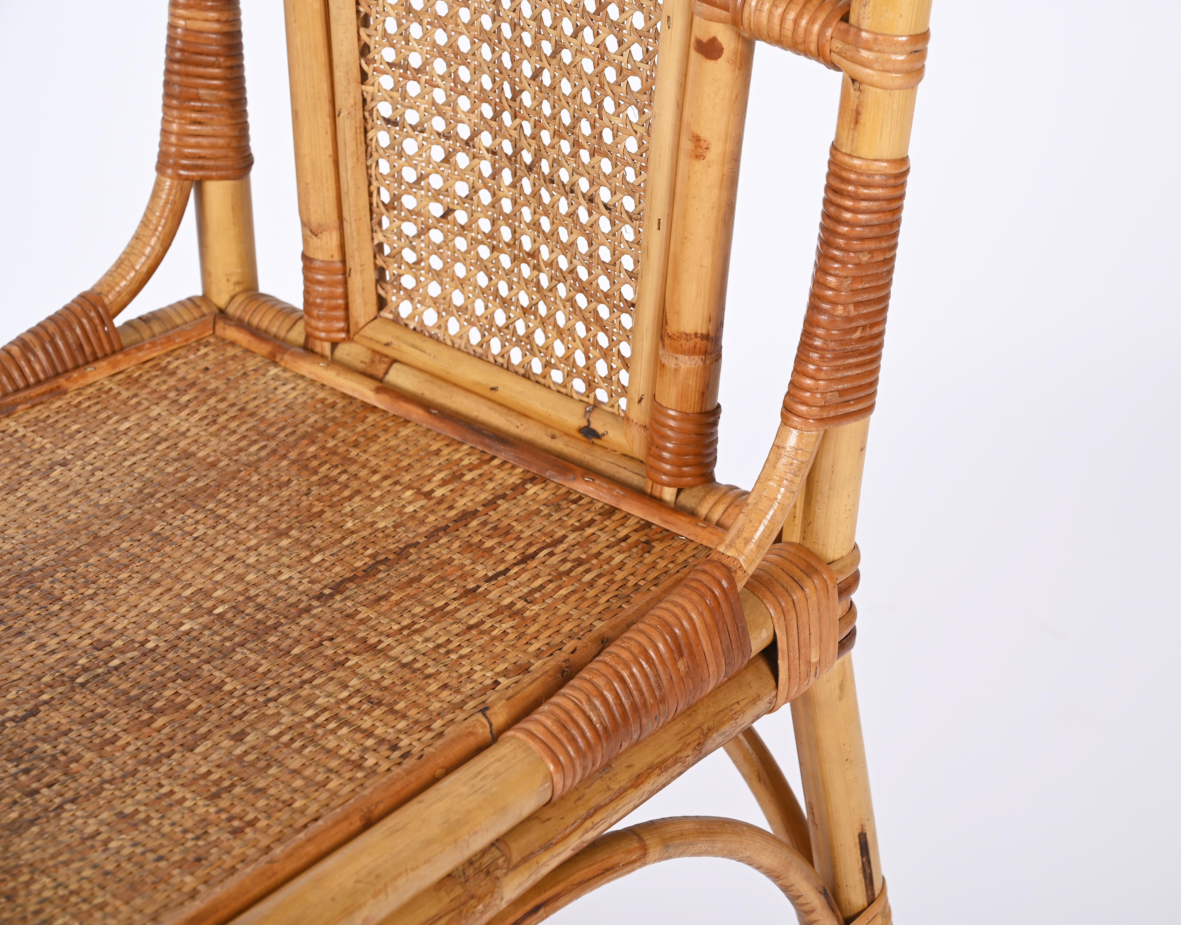 Sef of Four Bamboo and Vienna Straw Chairs, Vivai Del Sud, Italy 1970s For Sale 7