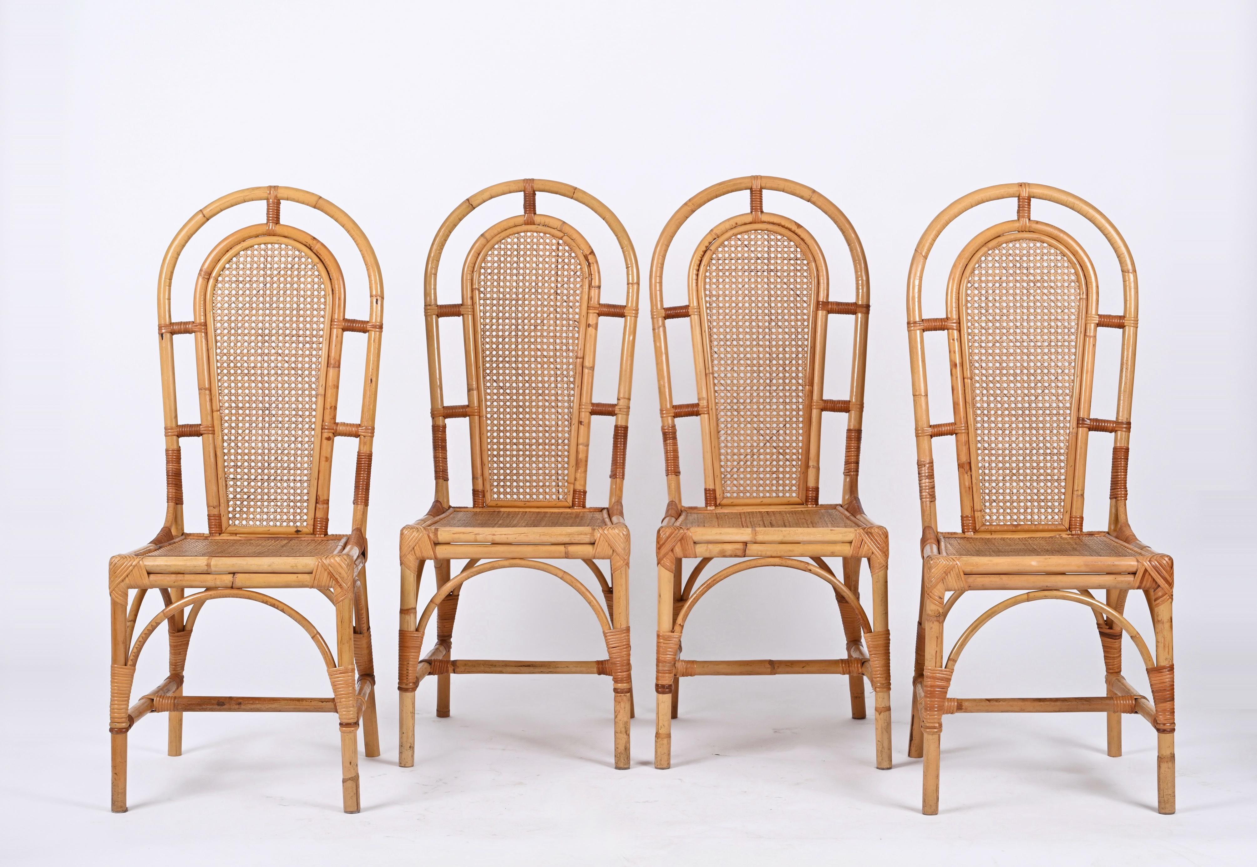 Sef of Four Bamboo and Vienna Straw Chairs, Vivai Del Sud, Italy 1970s For Sale 8