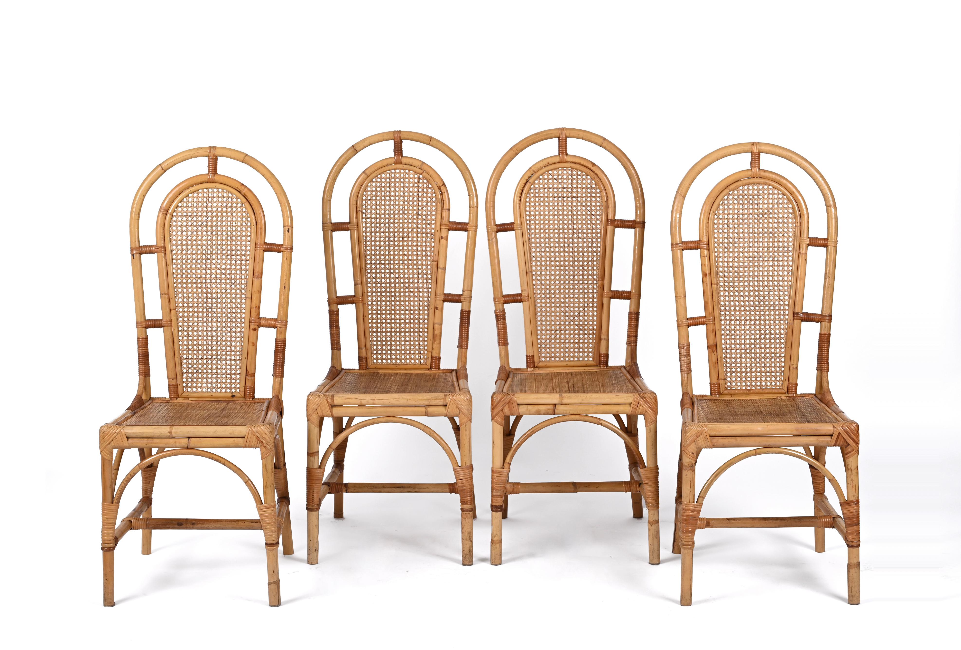 Sef of Four Bamboo and Vienna Straw Chairs, Vivai Del Sud, Italy 1970s For Sale 9