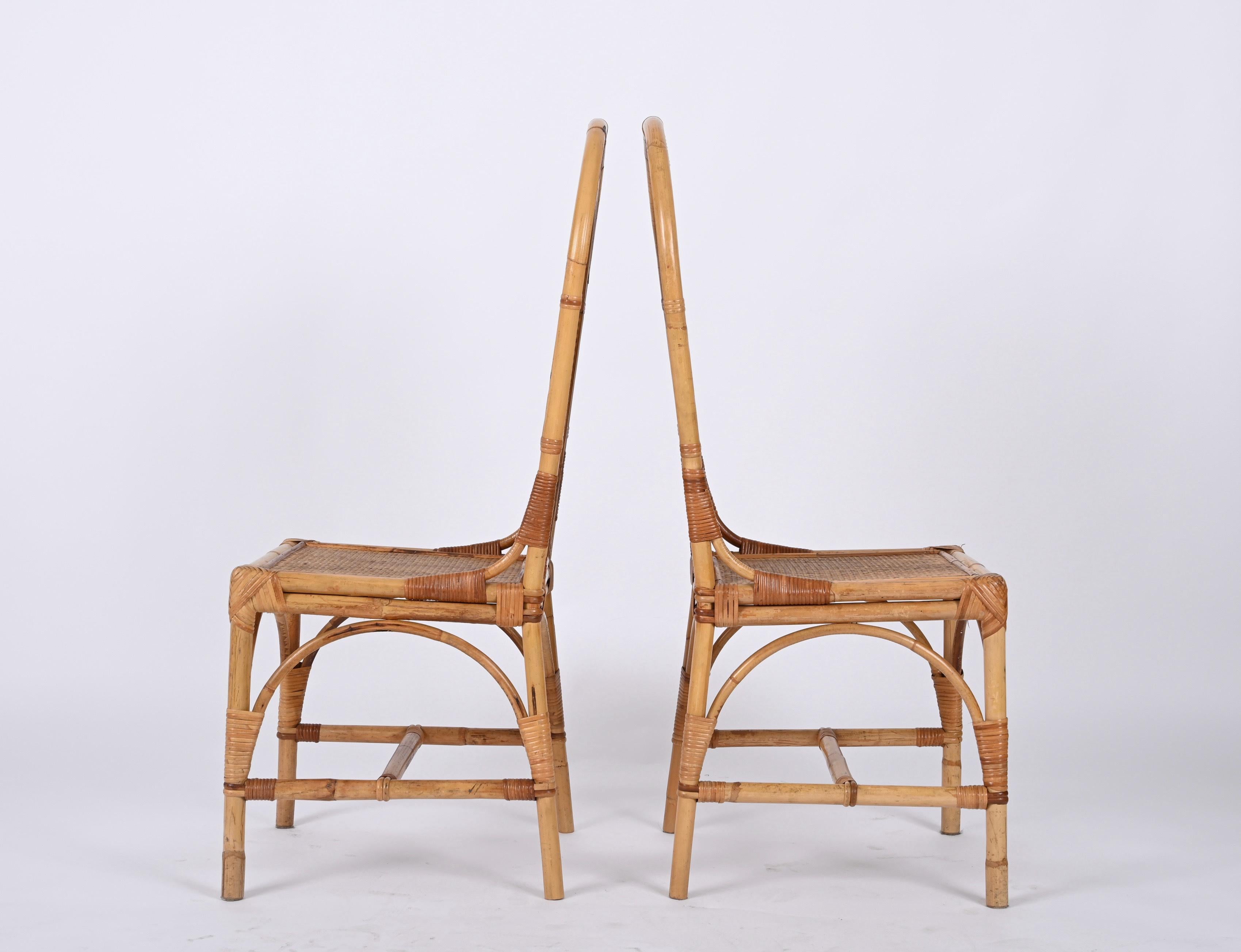 20th Century Sef of Four Bamboo and Vienna Straw Chairs, Vivai Del Sud, Italy 1970s For Sale