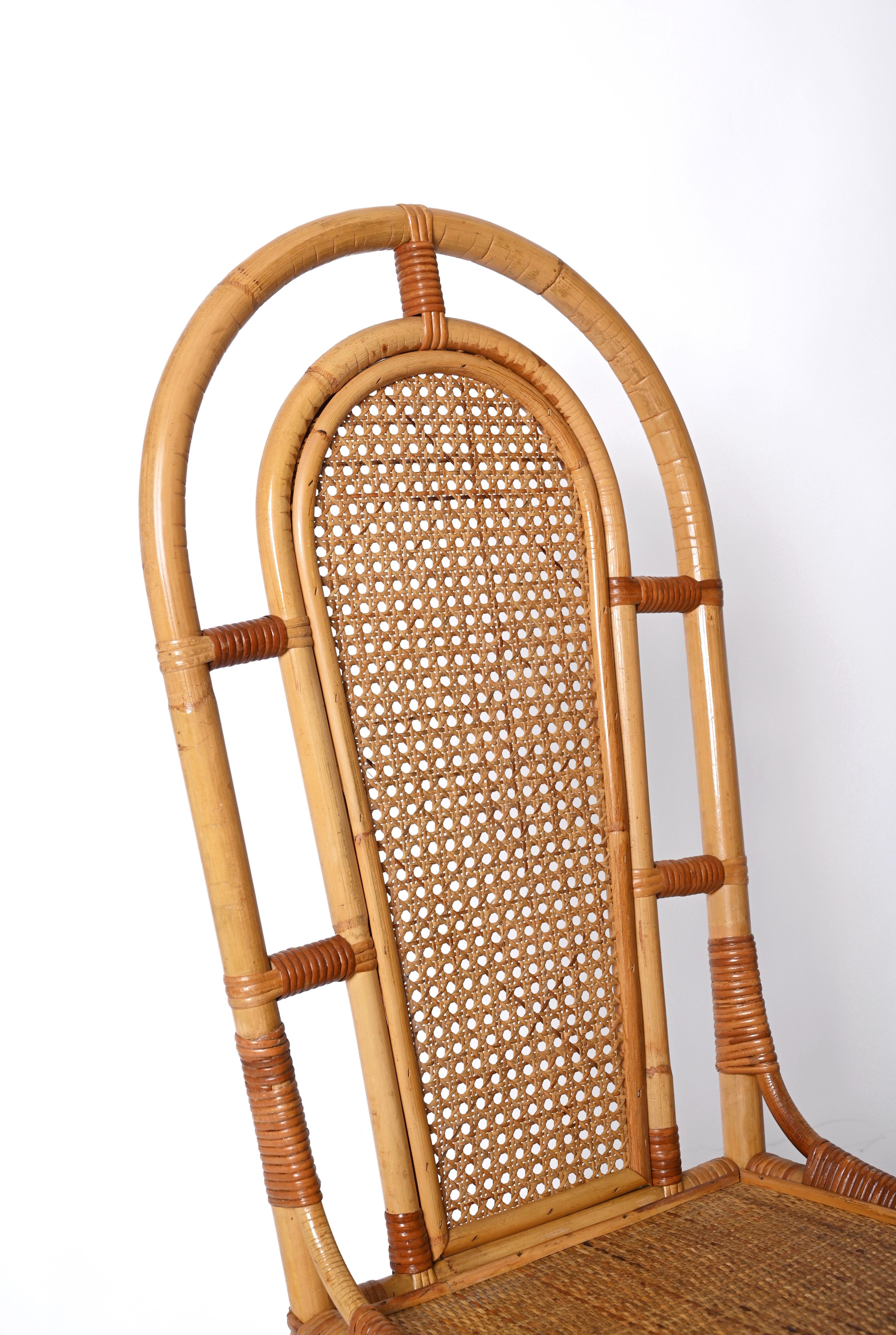 Sef of Four Bamboo and Vienna Straw Chairs, Vivai Del Sud, Italy 1970s For Sale 2