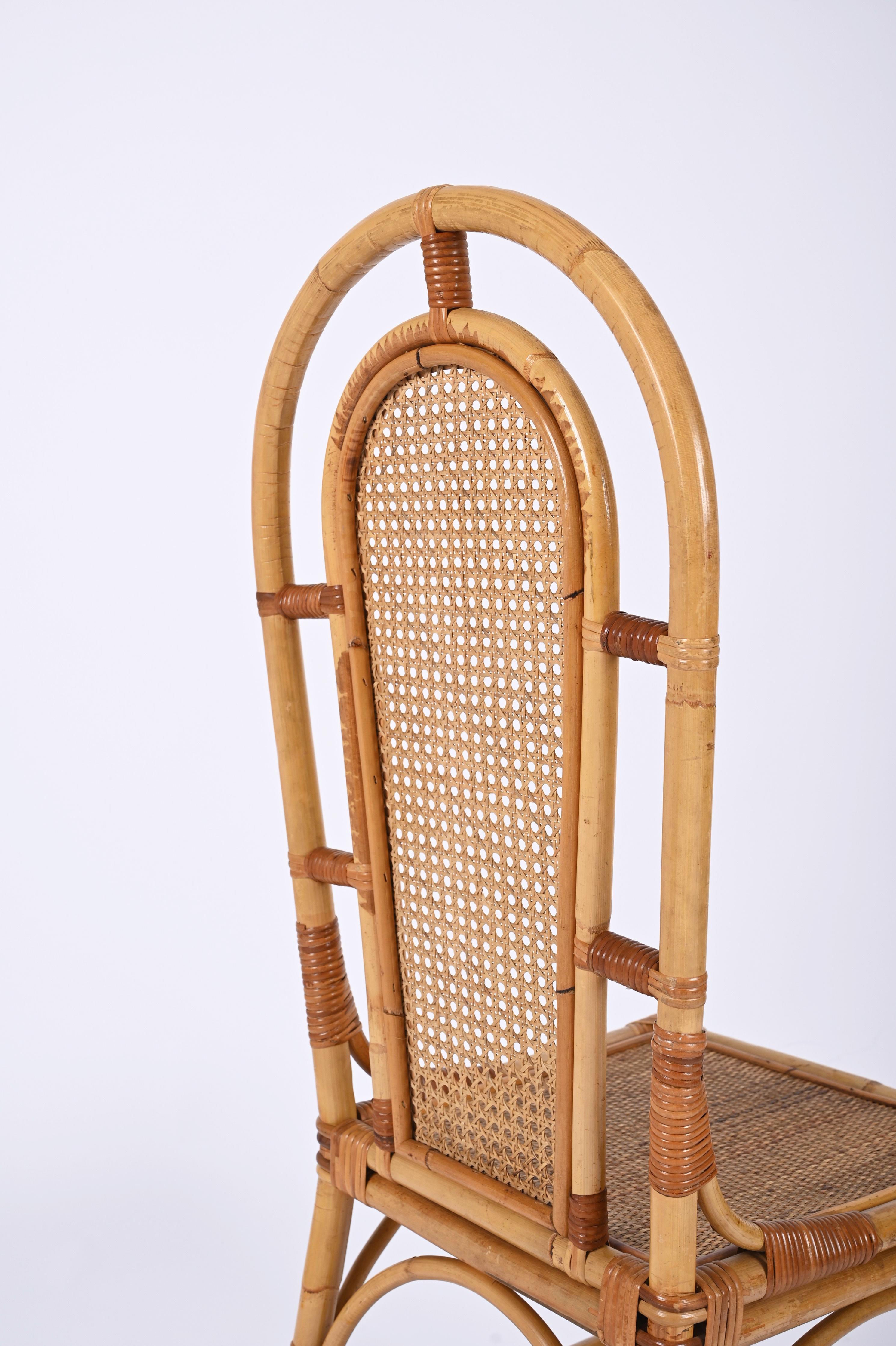 Sef of Four Bamboo and Vienna Straw Chairs, Vivai Del Sud, Italy 1970s For Sale 3