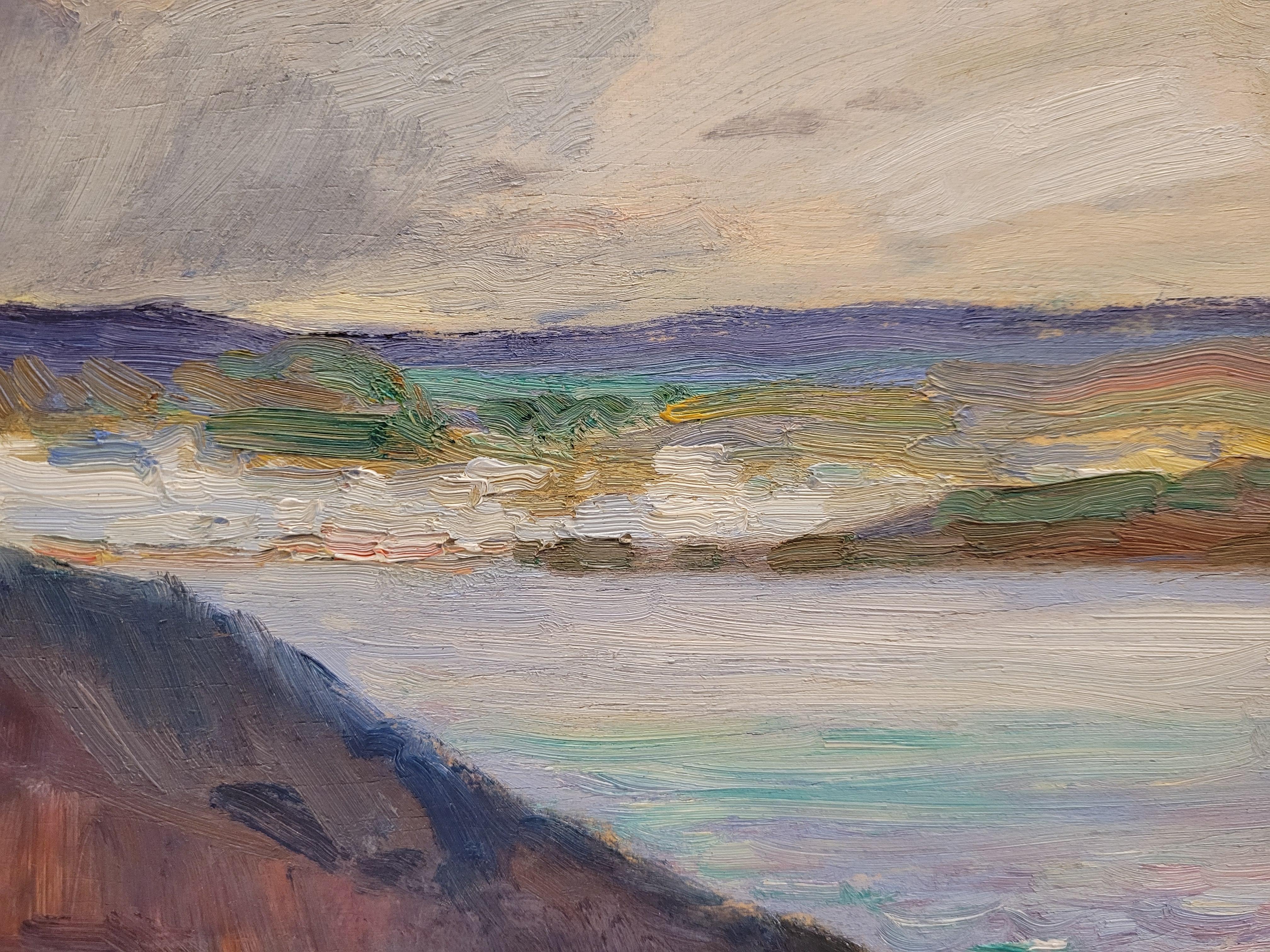 Oil on panel blue landscape by Segarra Codina Expressionist Catalan School im Angebot 9