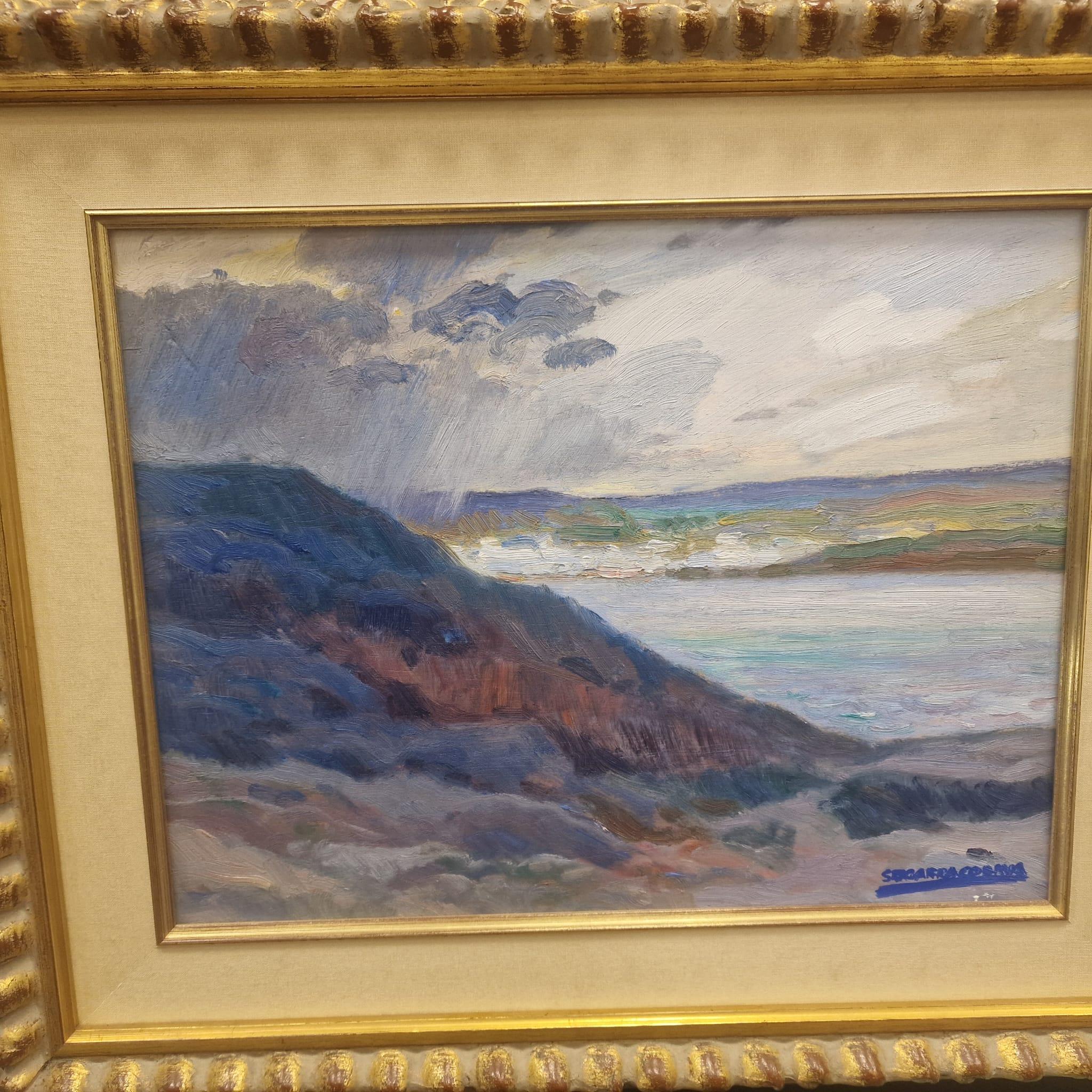 Oil on panel blue landscape by Segarra Codina Expressionist Catalan School im Angebot 18