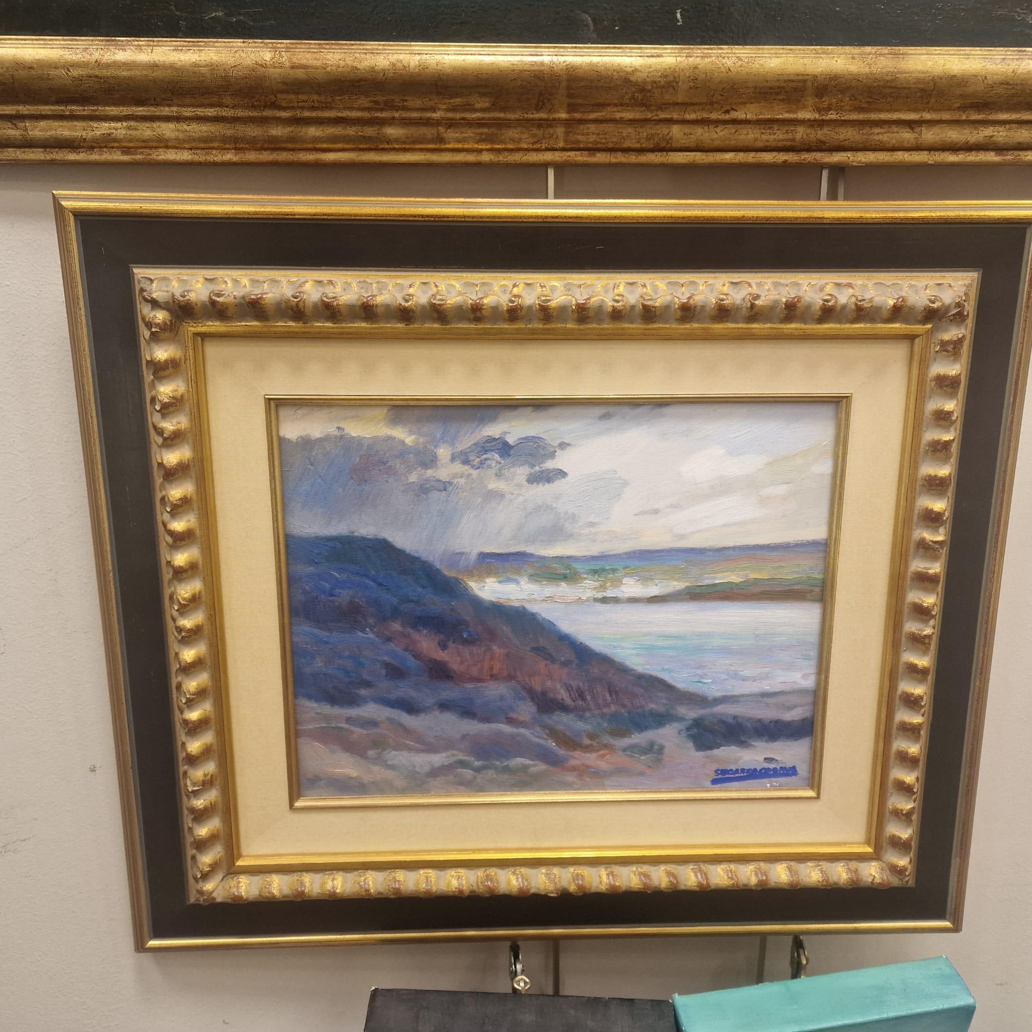 Oil on panel blue landscape by Segarra Codina Expressionist Catalan School im Angebot 19