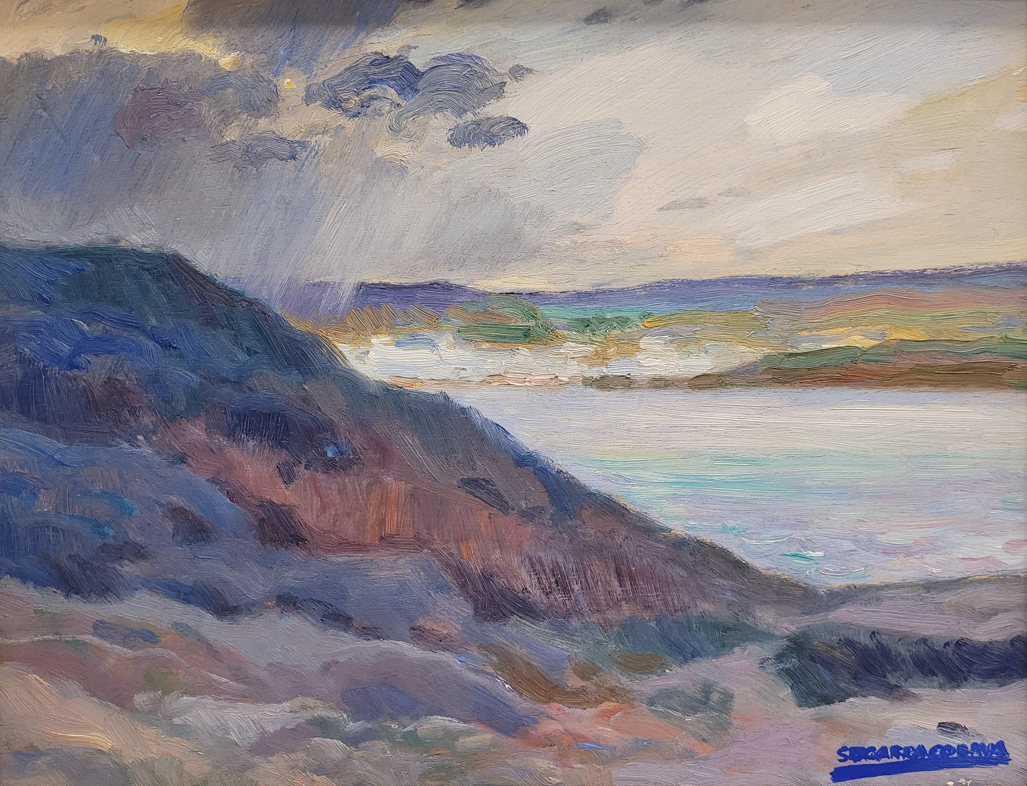 Oil on panel blue landscape by Segarra Codina Expressionist Catalan School im Angebot 2