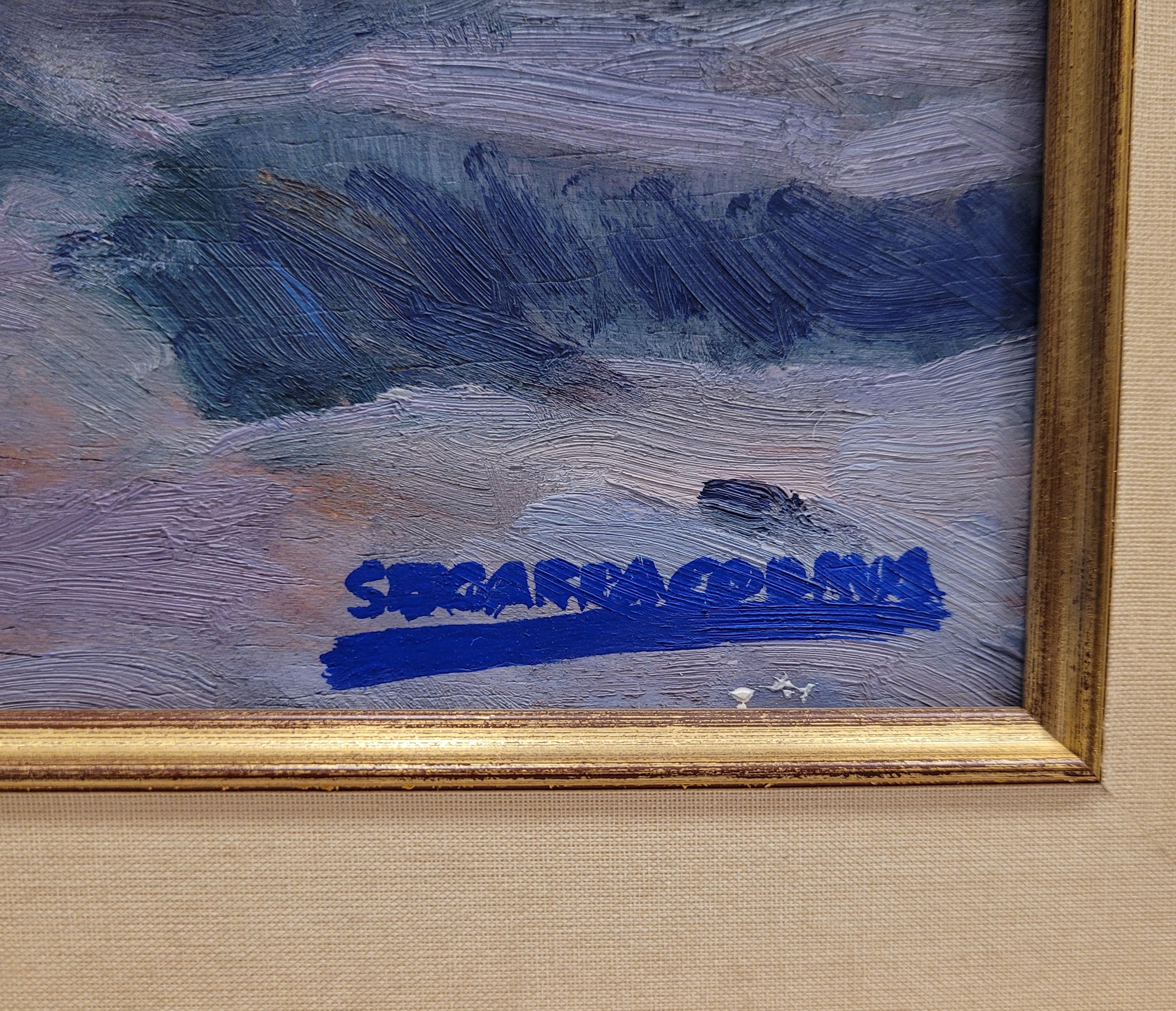 Oil on panel blue landscape by Segarra Codina Expressionist Catalan School im Angebot 3