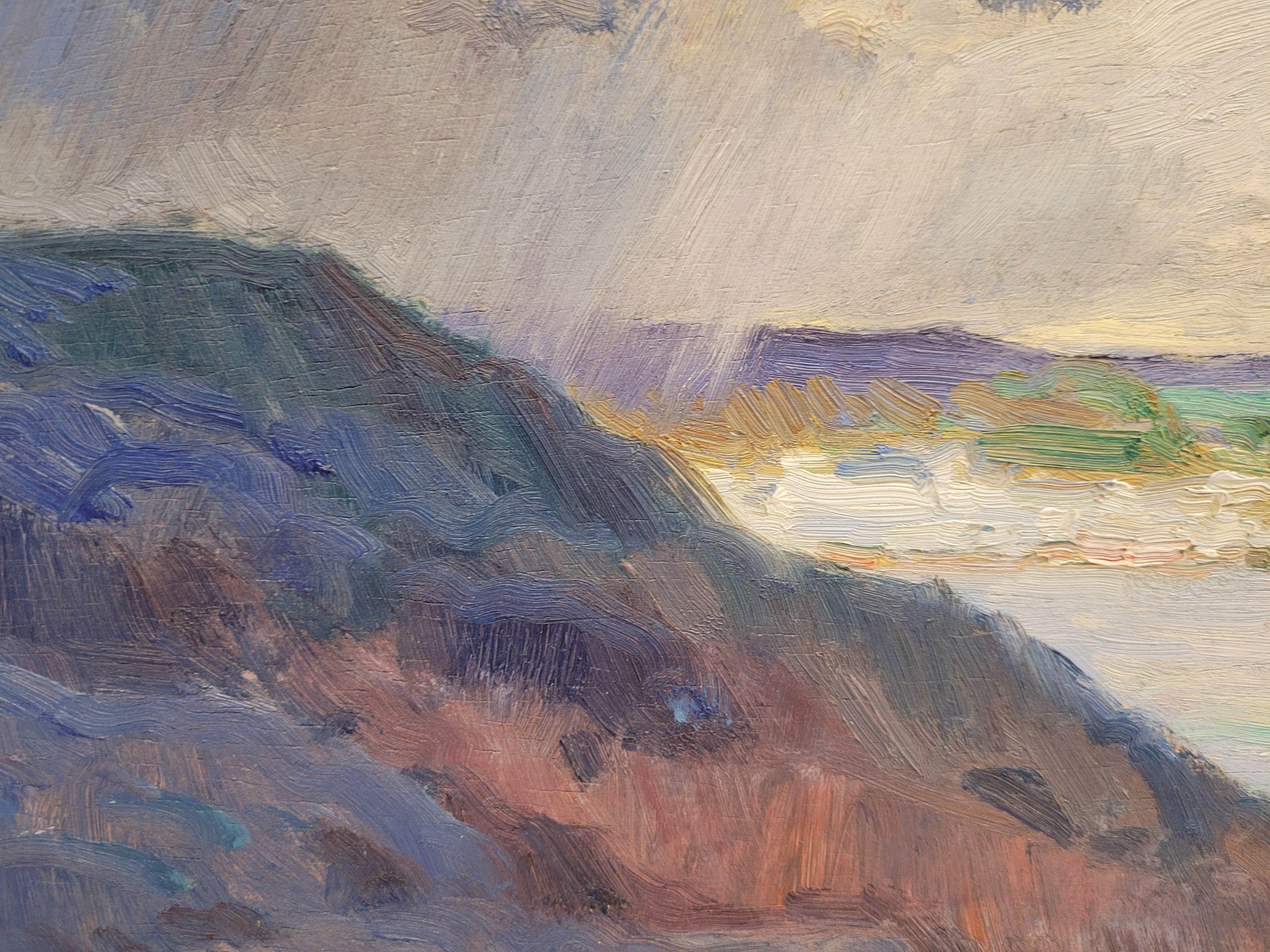Oil on panel blue landscape by Segarra Codina Expressionist Catalan School im Angebot 4