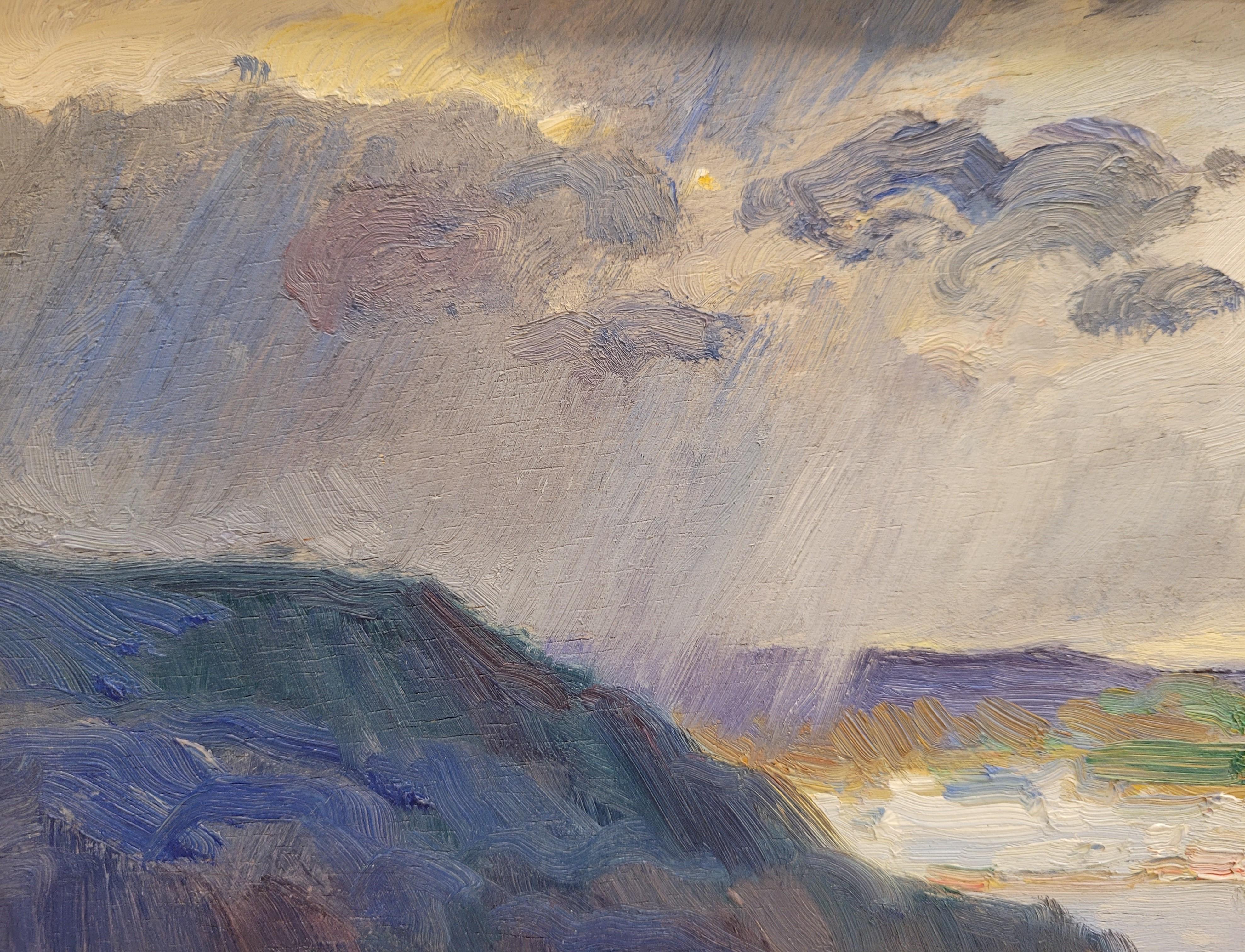 Oil on panel blue landscape by Segarra Codina Expressionist Catalan School im Angebot 5