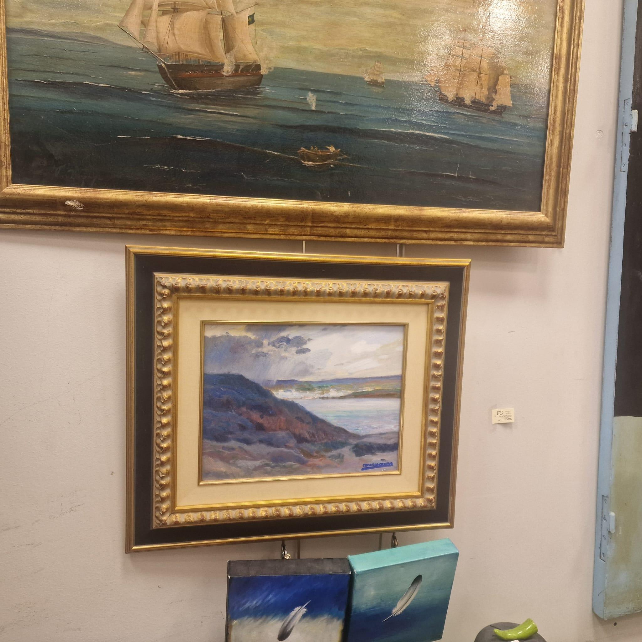 Oil on panel blue landscape by Segarra Codina Expressionist Catalan School im Angebot 6