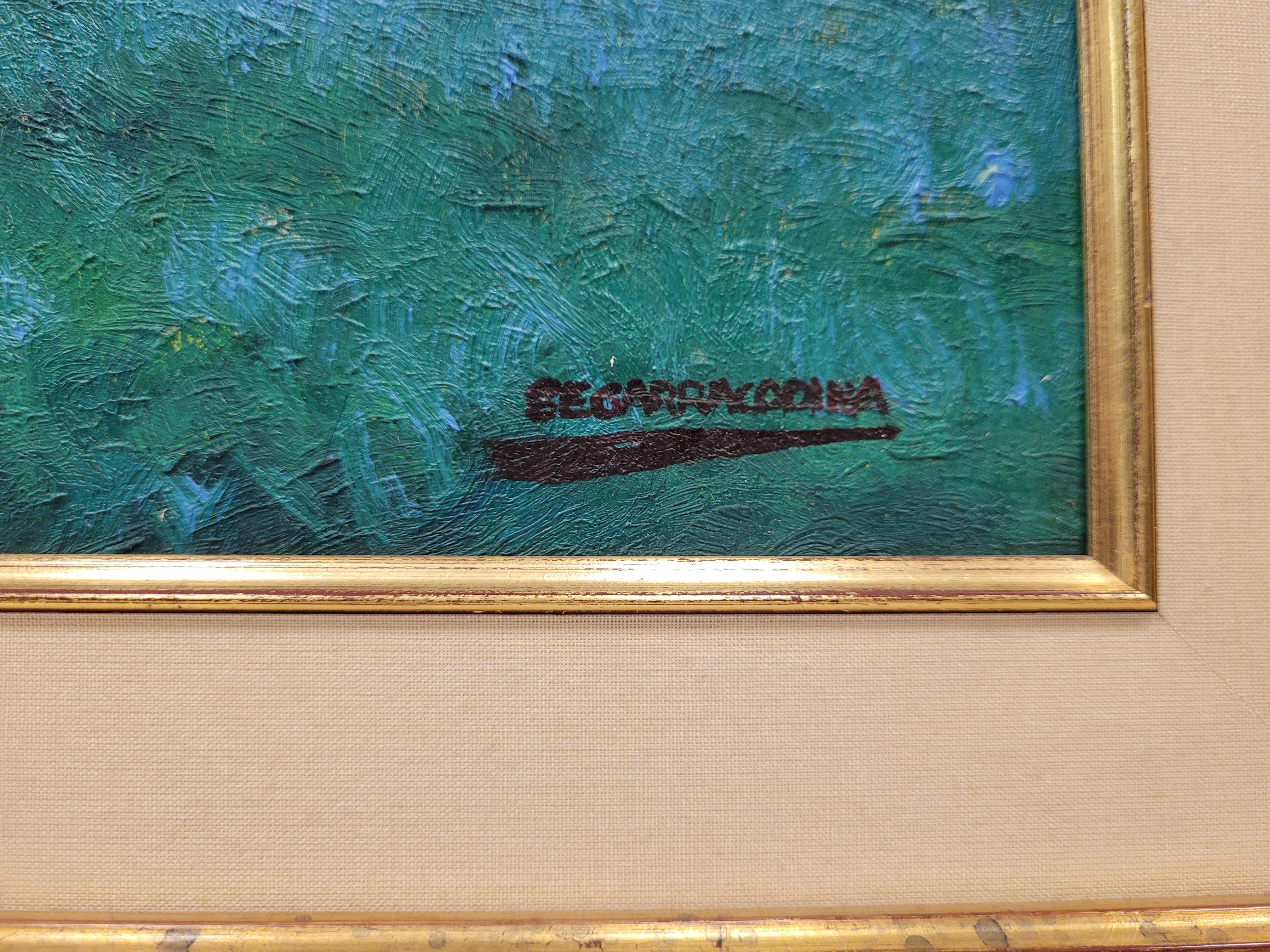 Oil on panel Green Landscape by Damián Segarra Codina Catalan School im Angebot 14