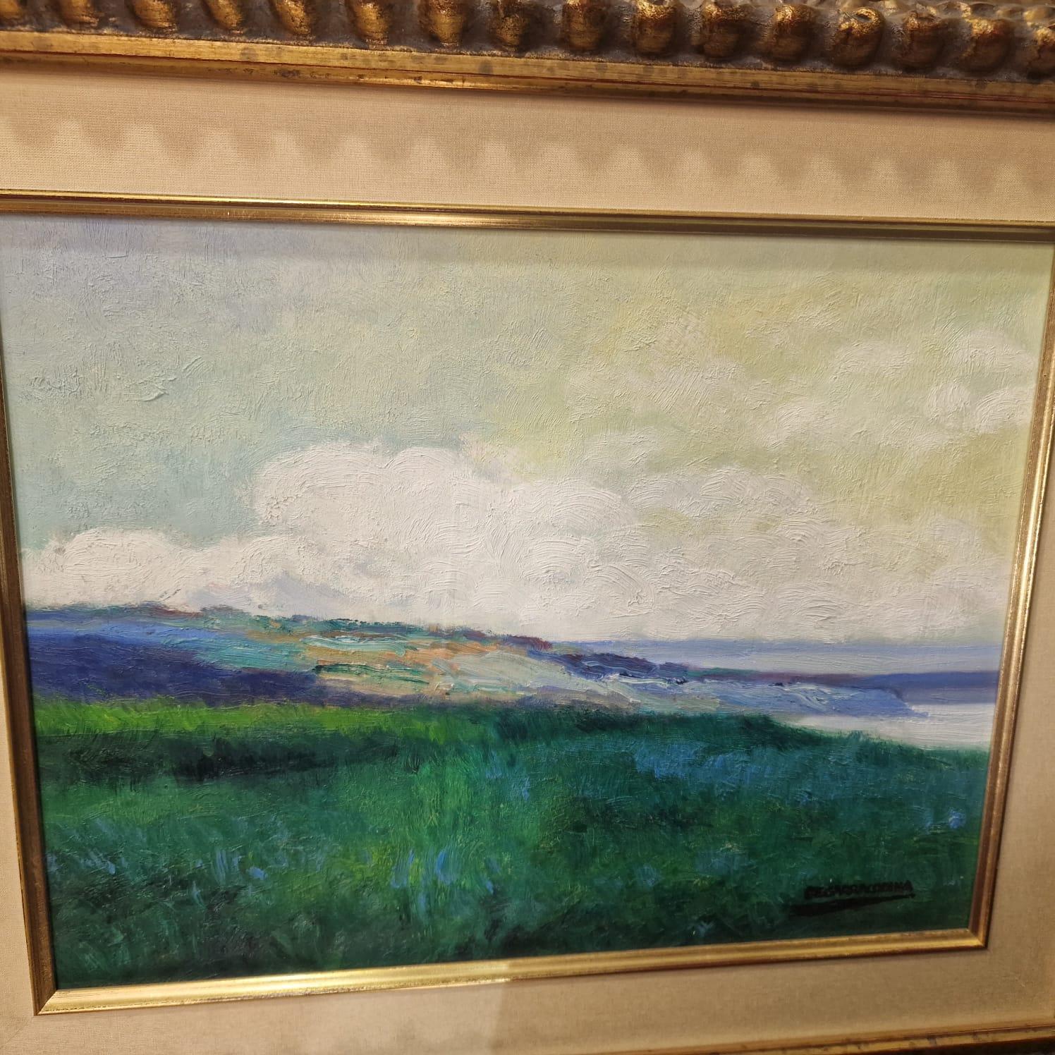 Oil on panel Green Landscape by Damián Segarra Codina Catalan School im Angebot 17