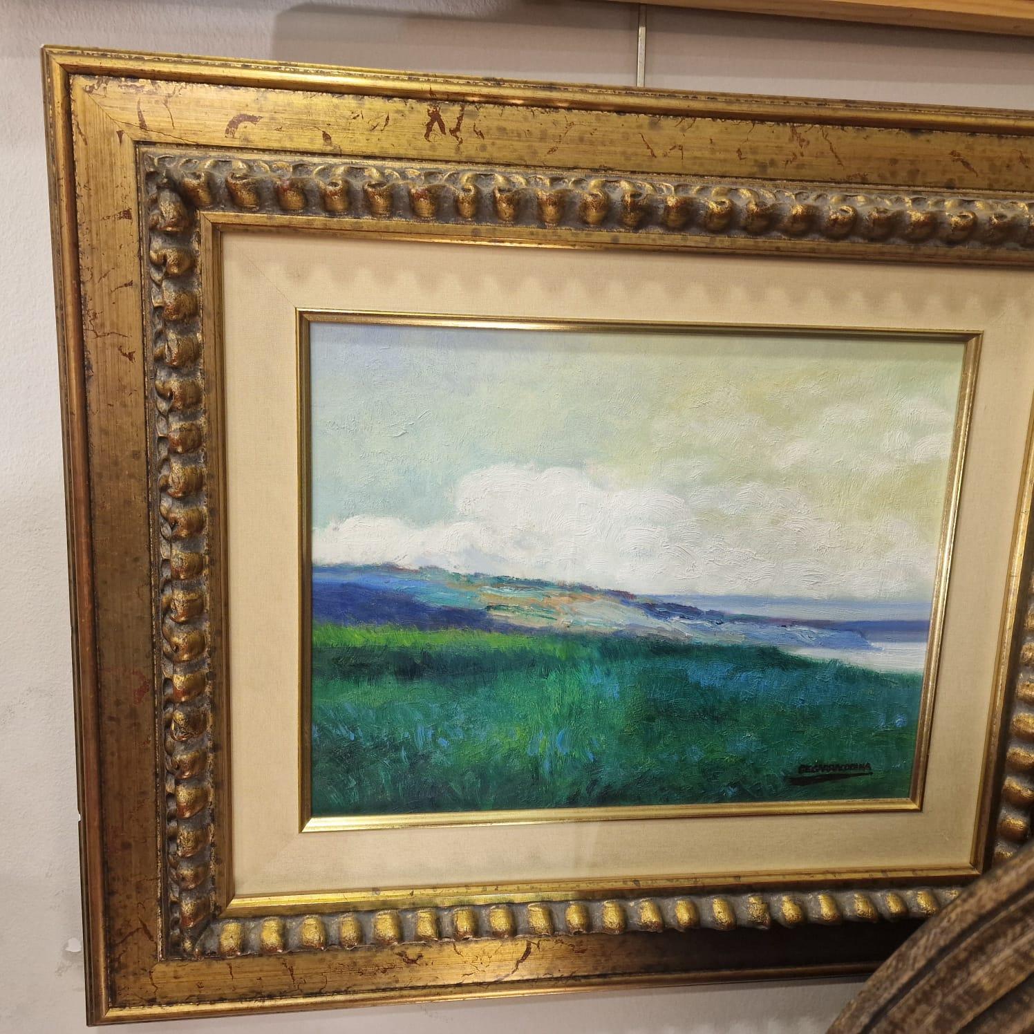 Oil on panel Green Landscape by Damián Segarra Codina Catalan School im Angebot 18