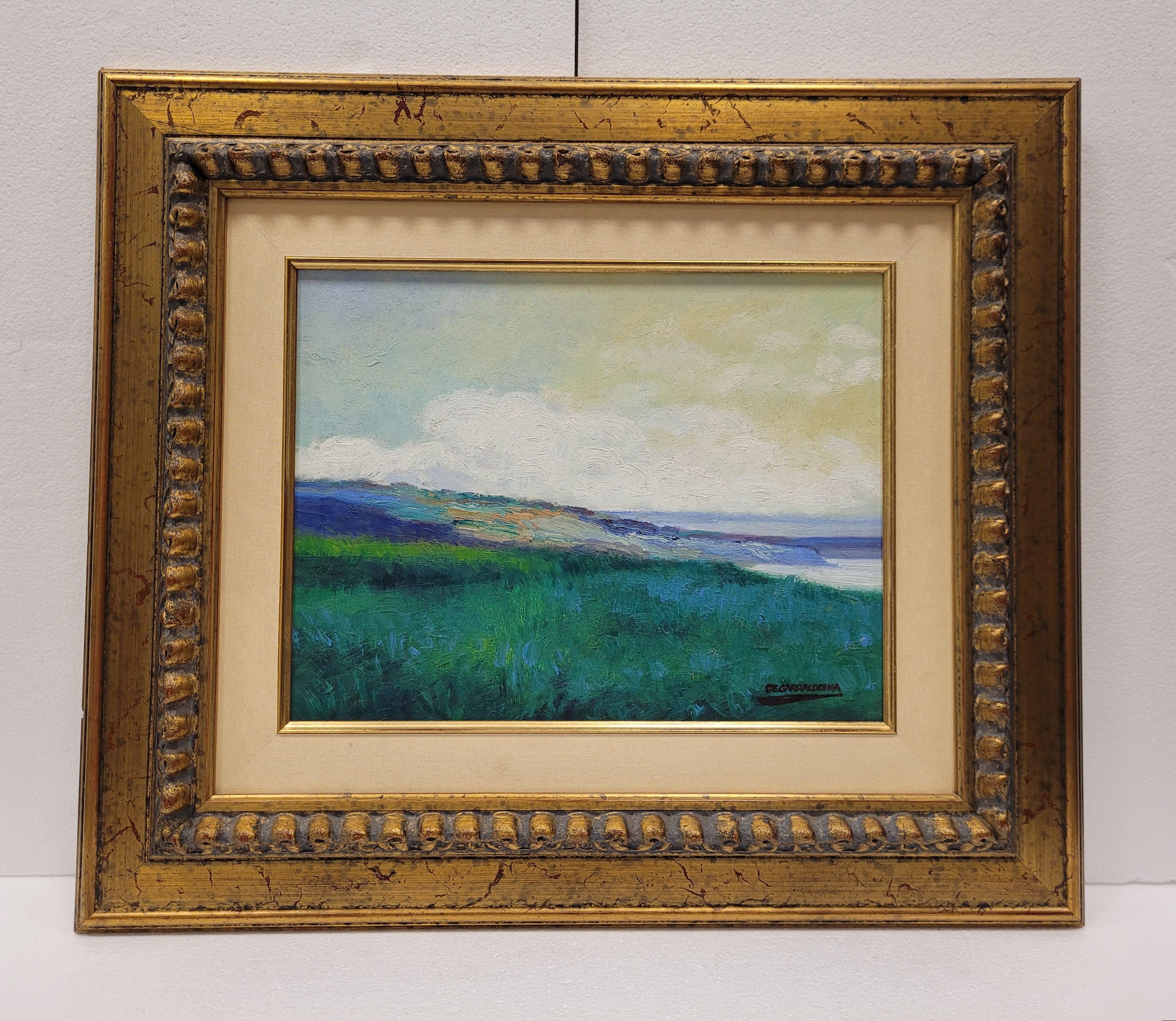 Oil on panel Green Landscape by Damián Segarra Codina Catalan School
