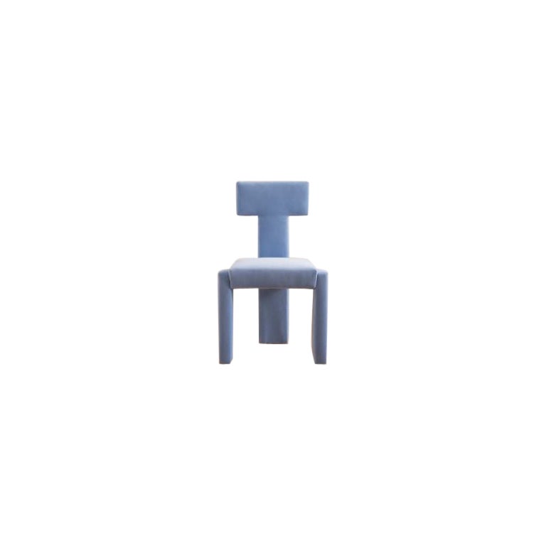Segment Highback Dining Chair in Blue Hydrangea Velvet For Sale