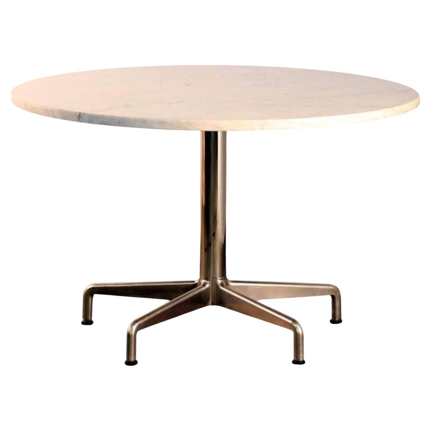 Thick Marble-Top Round 70s Dining Table For Sale