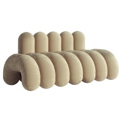 Segmented Beige Velvet Large Sofa wIth Five Backrests by Pietro Franceschini