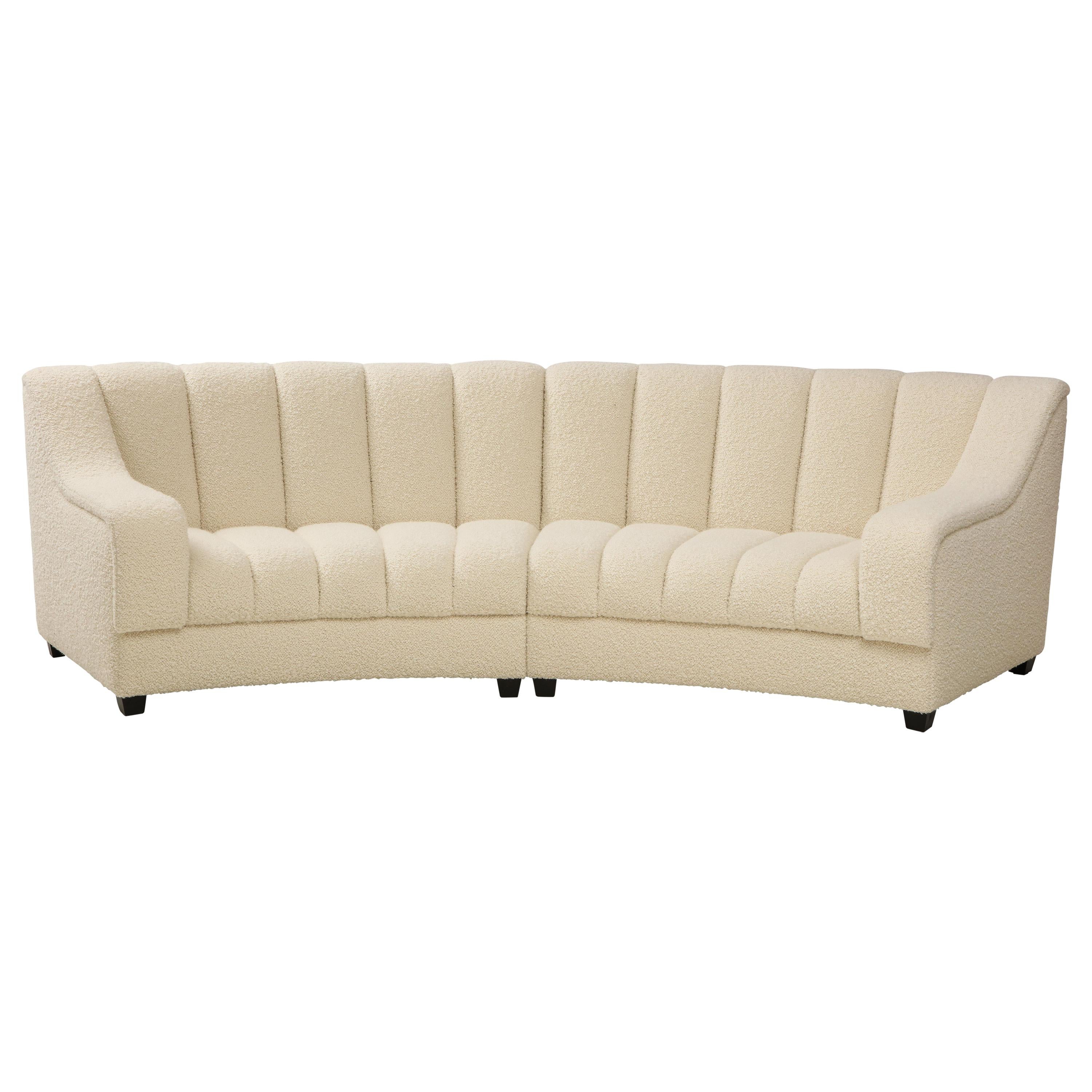 Segmented Curved Sofa in the Style of De Sede in Ivory Boucle, Italy