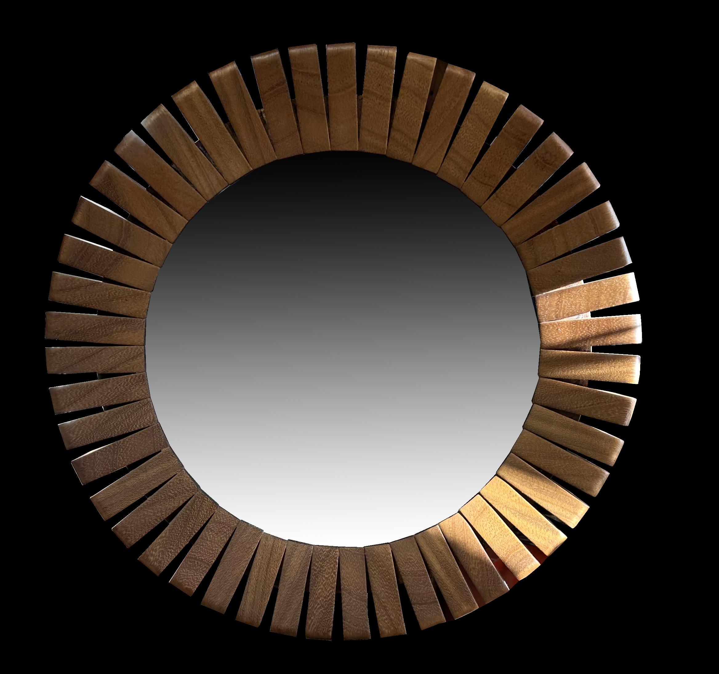 Danish Segmented Frame Teak Circular Wall Mirror For Sale